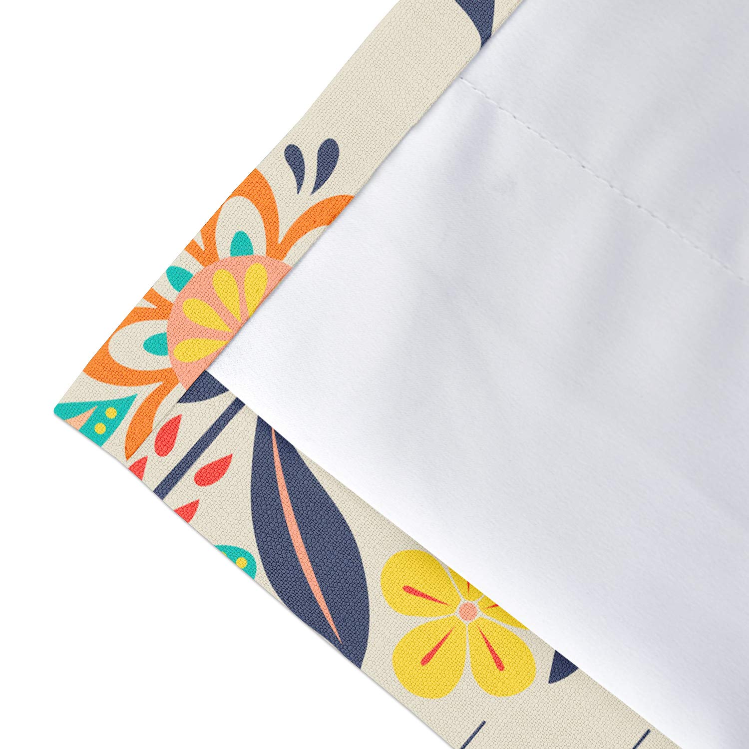 Floral Linen Blackout Curtains for Living Room - 50x72 Inch Dark Blue & Yellow Pinch Pleat Window Drapes - Light Reducing, Thermal Insulated Room Darkening Curtain Panel - Perfect for Bedroom, Nursery & Home Decor