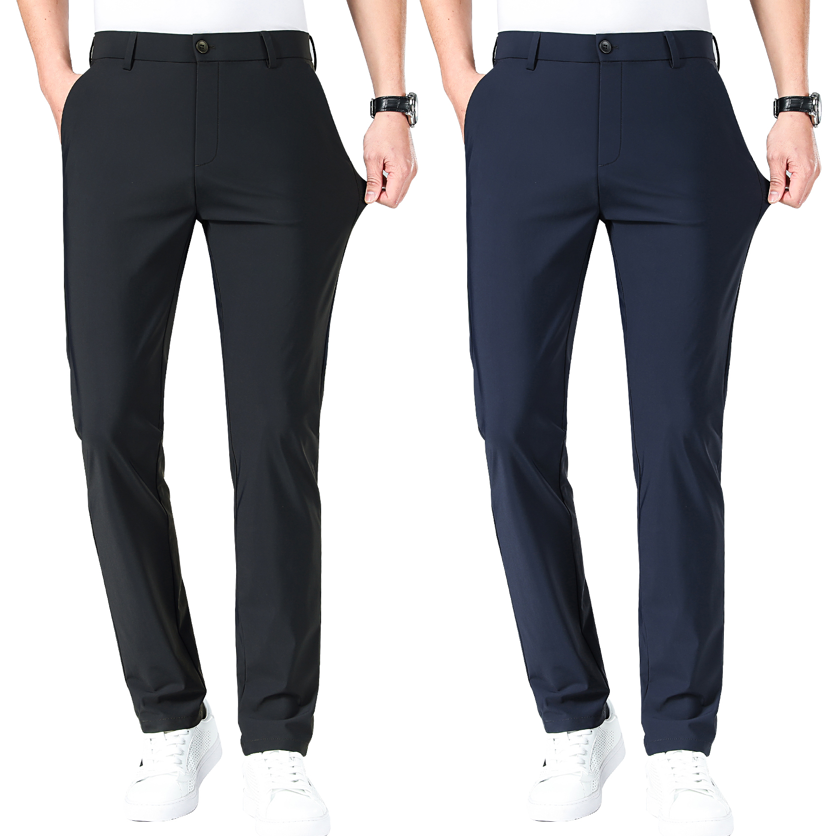 LUSHENUNI Men's Slim High Stretch Golf Pants - Ice Silk Dress Pants with Expandable Waist - Comfortable & Breathable for Golfing, Office & Casual Wear