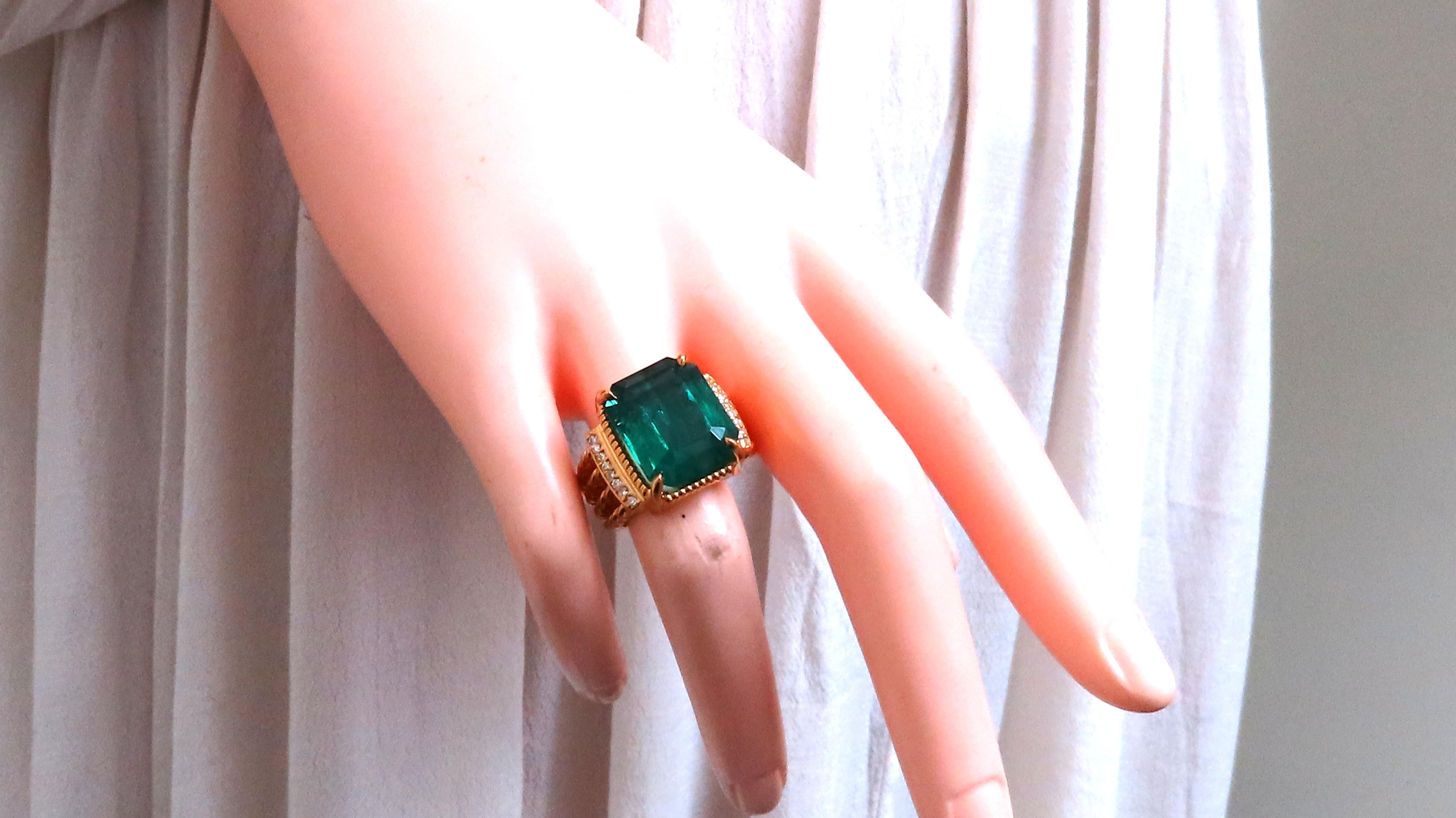 GIA Certified 12.70ct Natural Emerald Diamond Ring in 18K Gold - Elegant Engagement, Wedding & Anniversary Jewelry Gift for Women