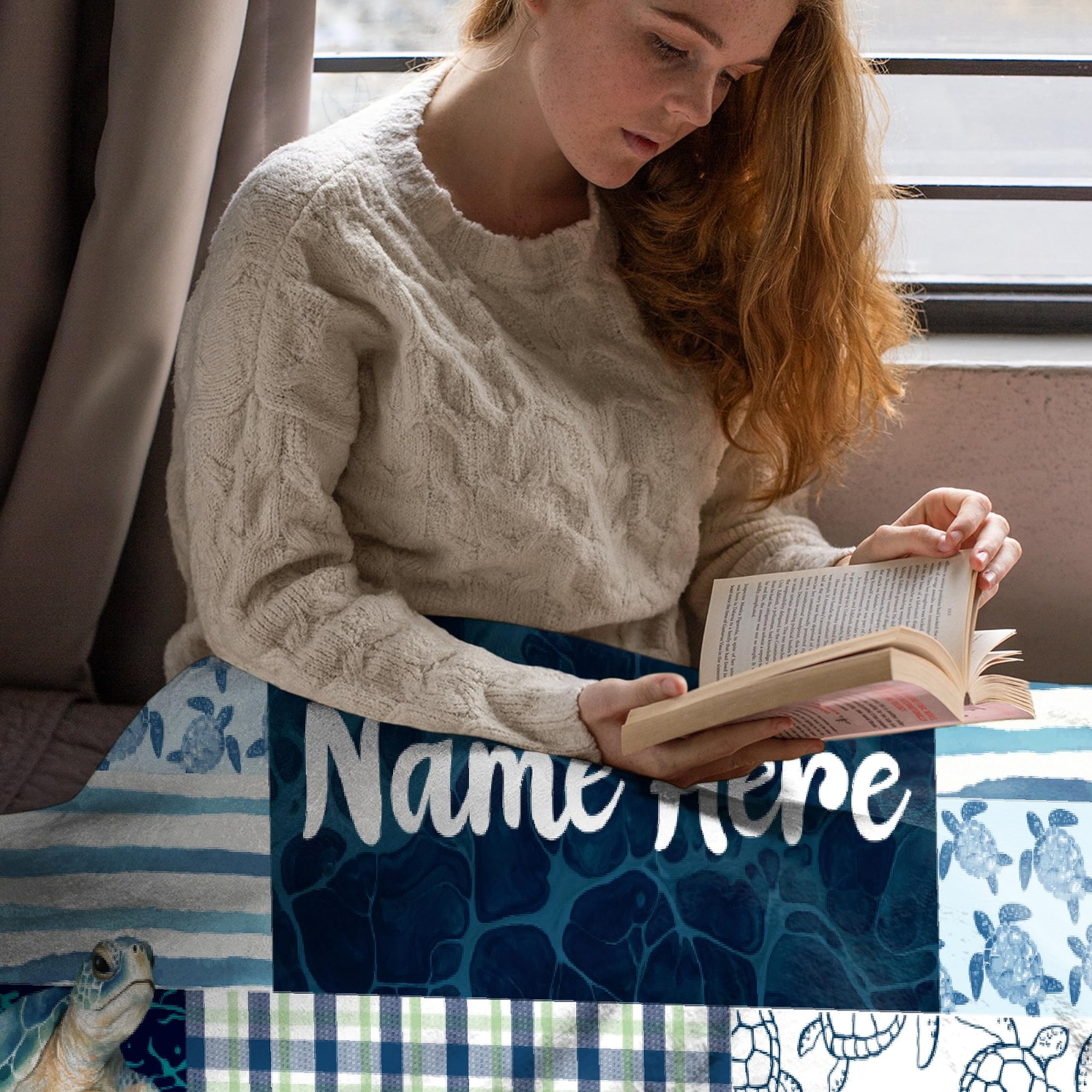Personalized Sea Turtle Fleece Blanket with Custom Name - Soft Lightweight Flannel Throw for Bed, Couch & Travel - 90''x120'' Cozy Family Blanket - Perfect for Gifts, Home Decor, and Outdoor Adventures