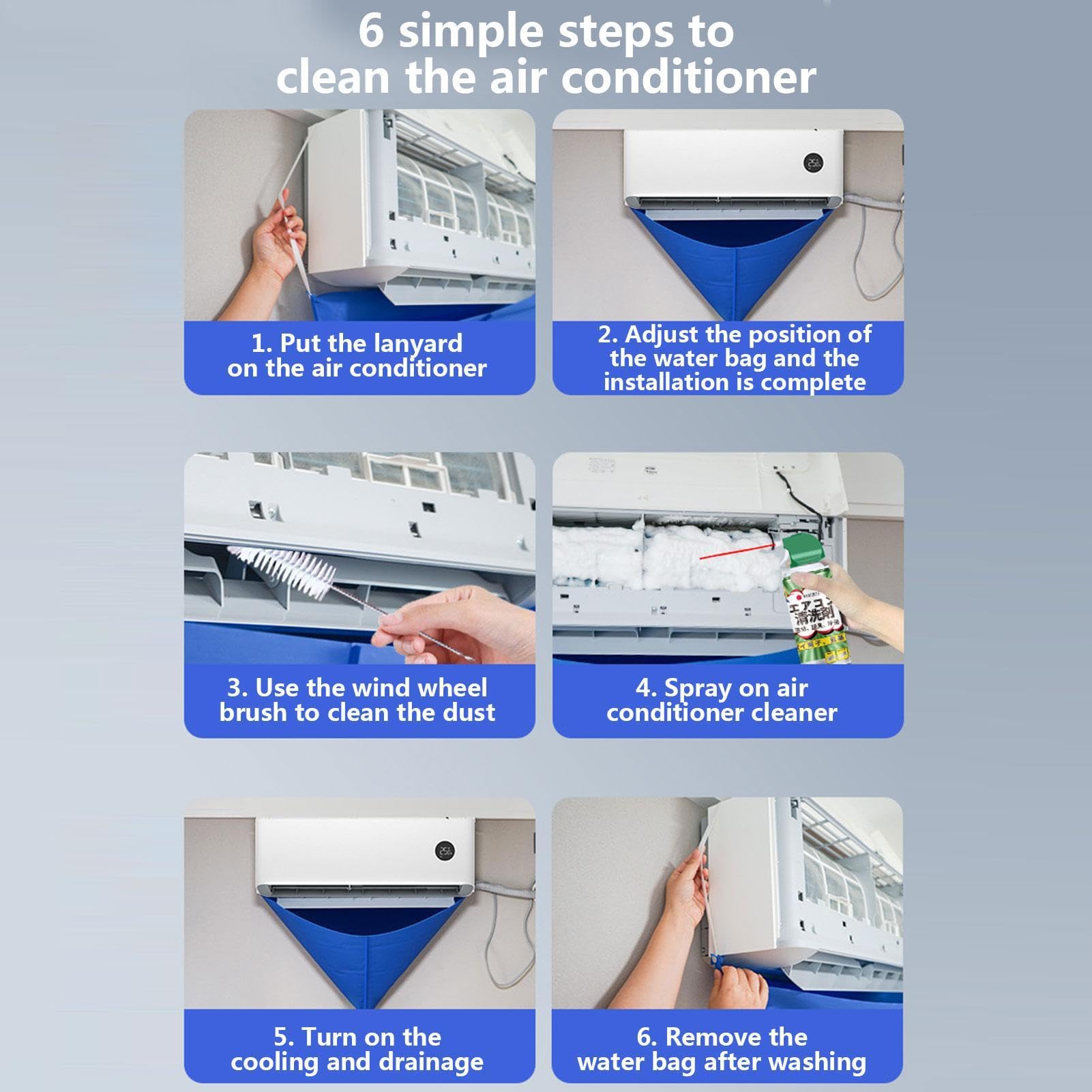 Air Conditioner Cleaning Kit - Reusable Waterproof Cover with Brush & Dust Bag for Wall AC Units | Perfect for Home & Office Maintenance