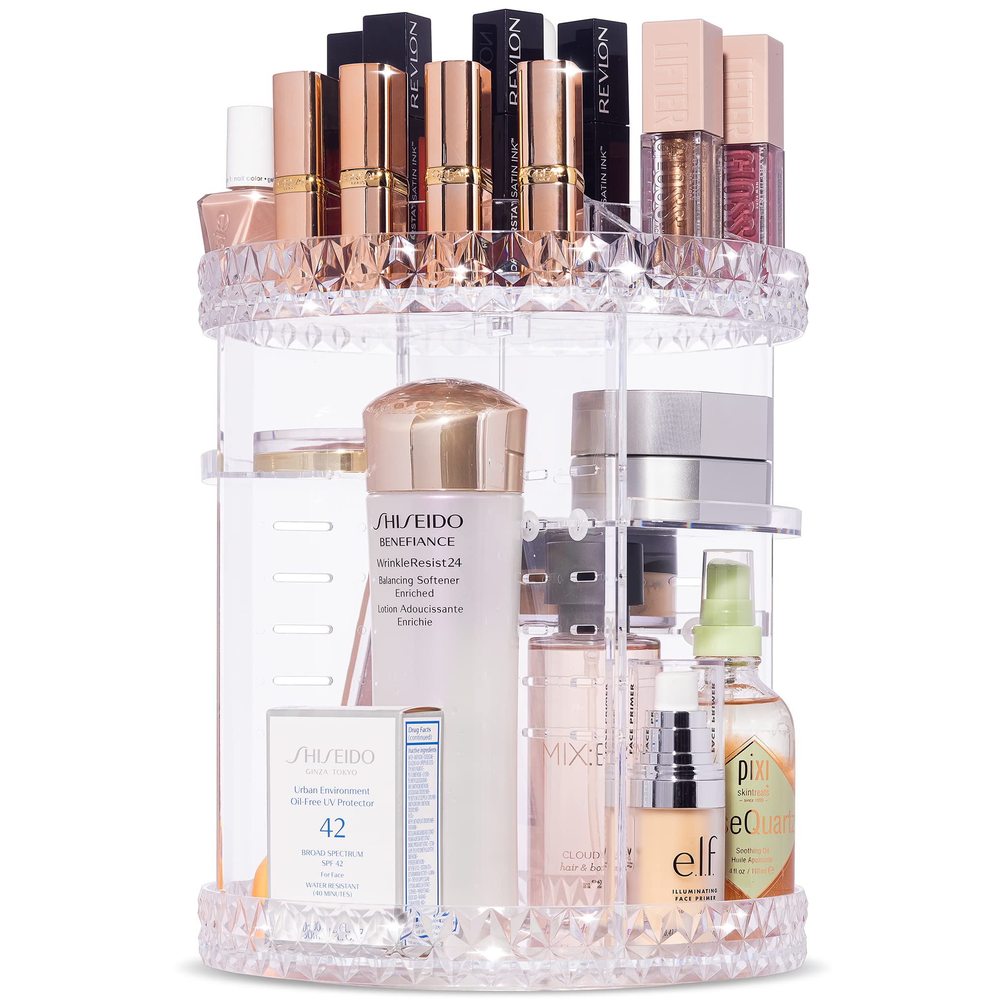Sorbus 360° Rotating Makeup Organizer | Adjustable Spinning Cosmetic Storage Carousel for Makeup Brushes, Skincare & Toiletries | Clear Acrylic Vanity Organizer for Bathroom, Bedroom, Dressing Table & Closet Organization