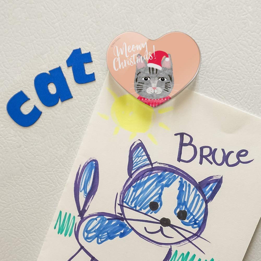 Meowy Merry Christmas Cat in Sweater and Hat - Heart Shaped Acrylic Fridge Magnet for Holiday Decor - Perfect for Christmas Gifts, Kitchen Decor & Office Accessories