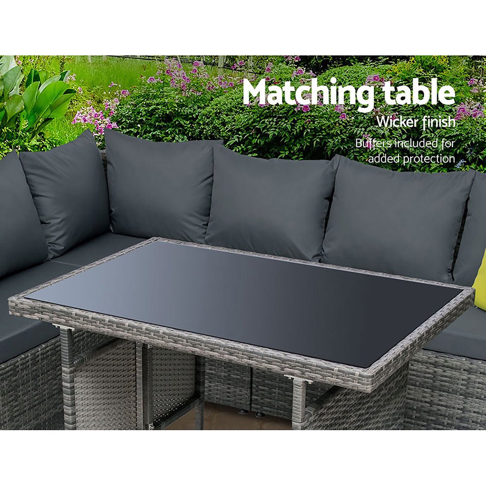 Hamilton 8-Piece Corner Outdoor Dining Set - Weather-Resistant Grey Patio Furniture for Backyard, Garden, and Poolside Entertaining