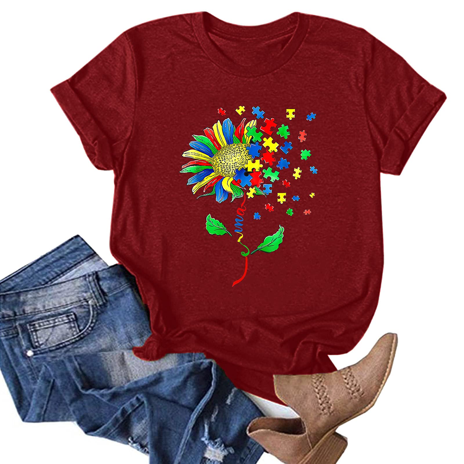 Women's Summer Casual Printed Short Sleeve T-Shirt - Loose Fit O-Neck Tunic Blouse for Everyday Wear, Beach Outings & Casual Outfits