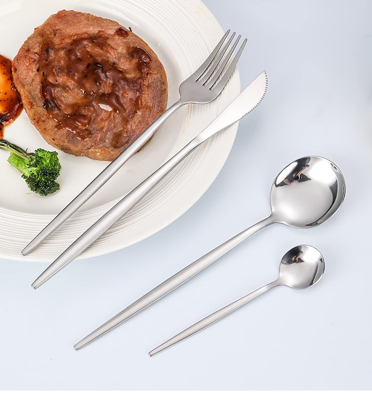 Premium 24-Piece Stainless Steel Flatware Set - Silverware Cutlery for Dining, Travel & Camping - Includes Steak Knives, Forks & Coffee Spoons - Reusable & Portable Dinnerware (Black-Gold) - Perfect for Home, Restaurant, Picnic & Outdoor Adventures