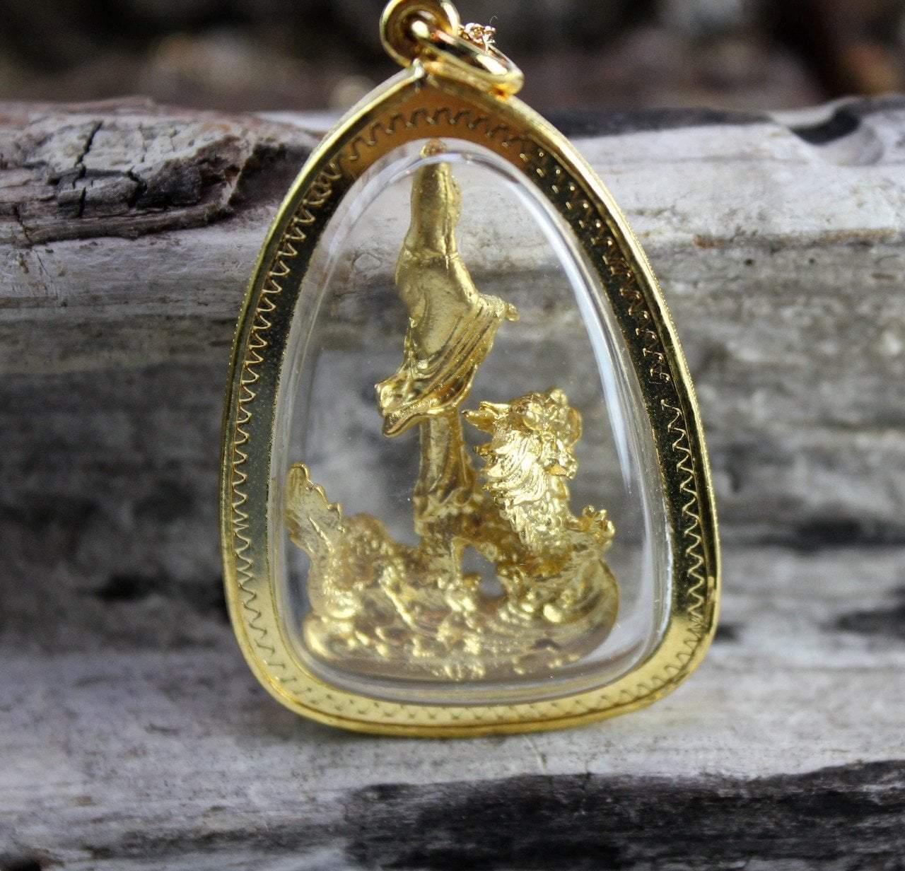 Authentic Thai Amulet - Guanyin & Dragon Pendant for Protection & Good Luck | Buddhist Jewelry for Meditation & Spiritual Blessings