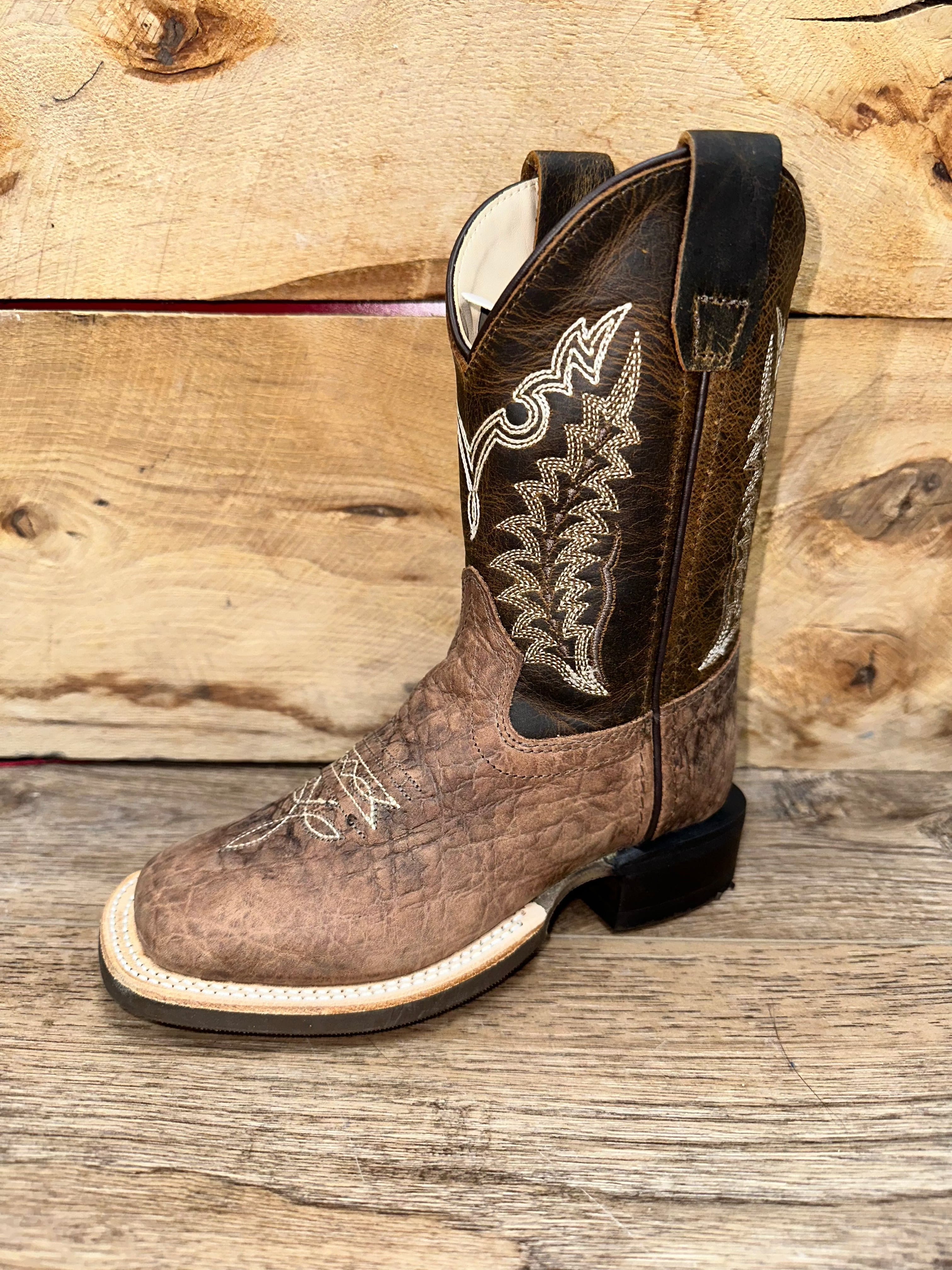 Old West Children's Brown Square Toe Boots - Western Cowboy Boots for Kids - Perfect for Rodeo, Halloween Costume & Outdoor Play
