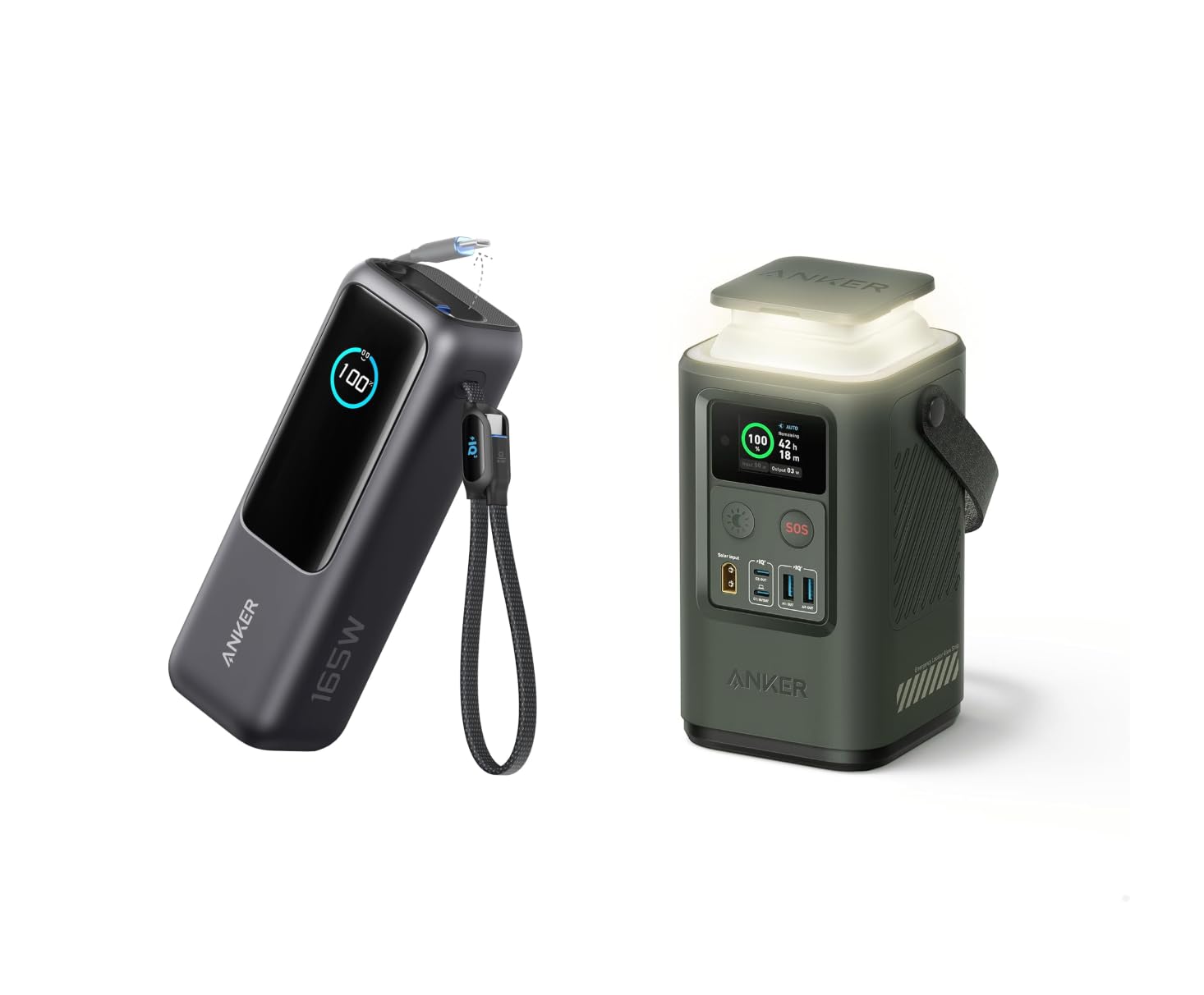 Anker 25K 165W Power Bank with Built-in USB-C & Retractable Cable | 60,000mAh 87W Portable Charger with Smart Display, SOS Mode & Home Backup | Fast Charging for iPhone, Android, Laptops | Perfect for Travel, Camping & Emergency Power Outages