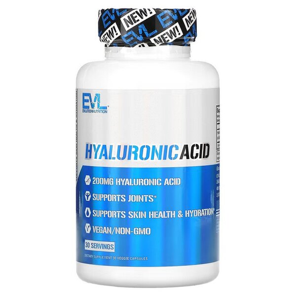 EVLution Nutrition Hyaluronic Acid Supplement - 30 Vegan Capsules for Joint & Skin Health - Supports Hydration & Collagen Production - Perfect for Active Lifestyles & Anti-Aging Routines