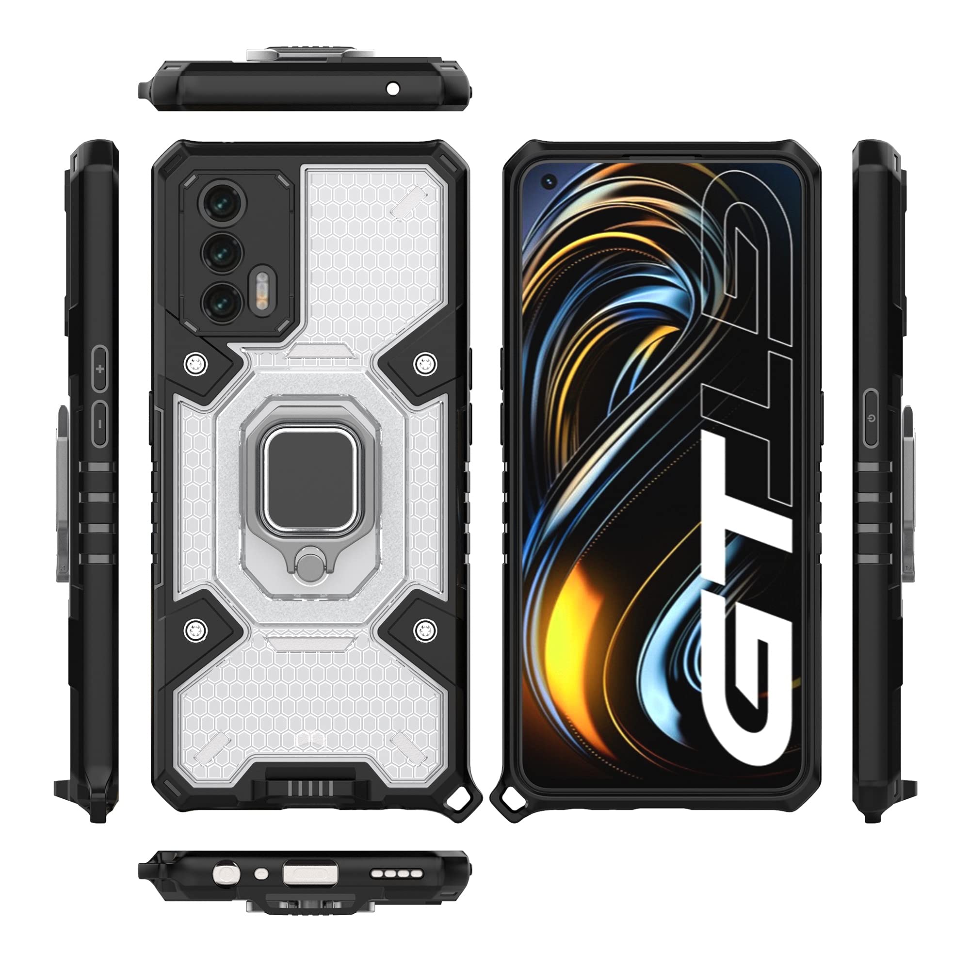 Premium Rotating Shockproof Phone Case for Oppo Realme GT - Transparent Protective Cover with 360° Swivel Holder | Perfect for Gym, Driving & Hands-Free Video Calls