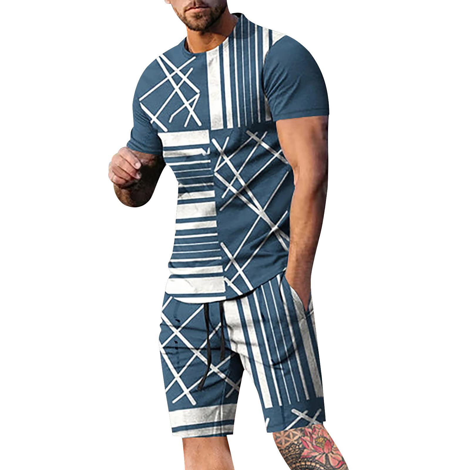 Men's Polo Shirt and Shorts Set - Casual Colorblock Spring Outfits, Wrinkle-Free Crew Neck Short Sleeve Shirts for Work & Tropical Vacations - Perfect for Anniversary Gifts and Summer Casual Wear
