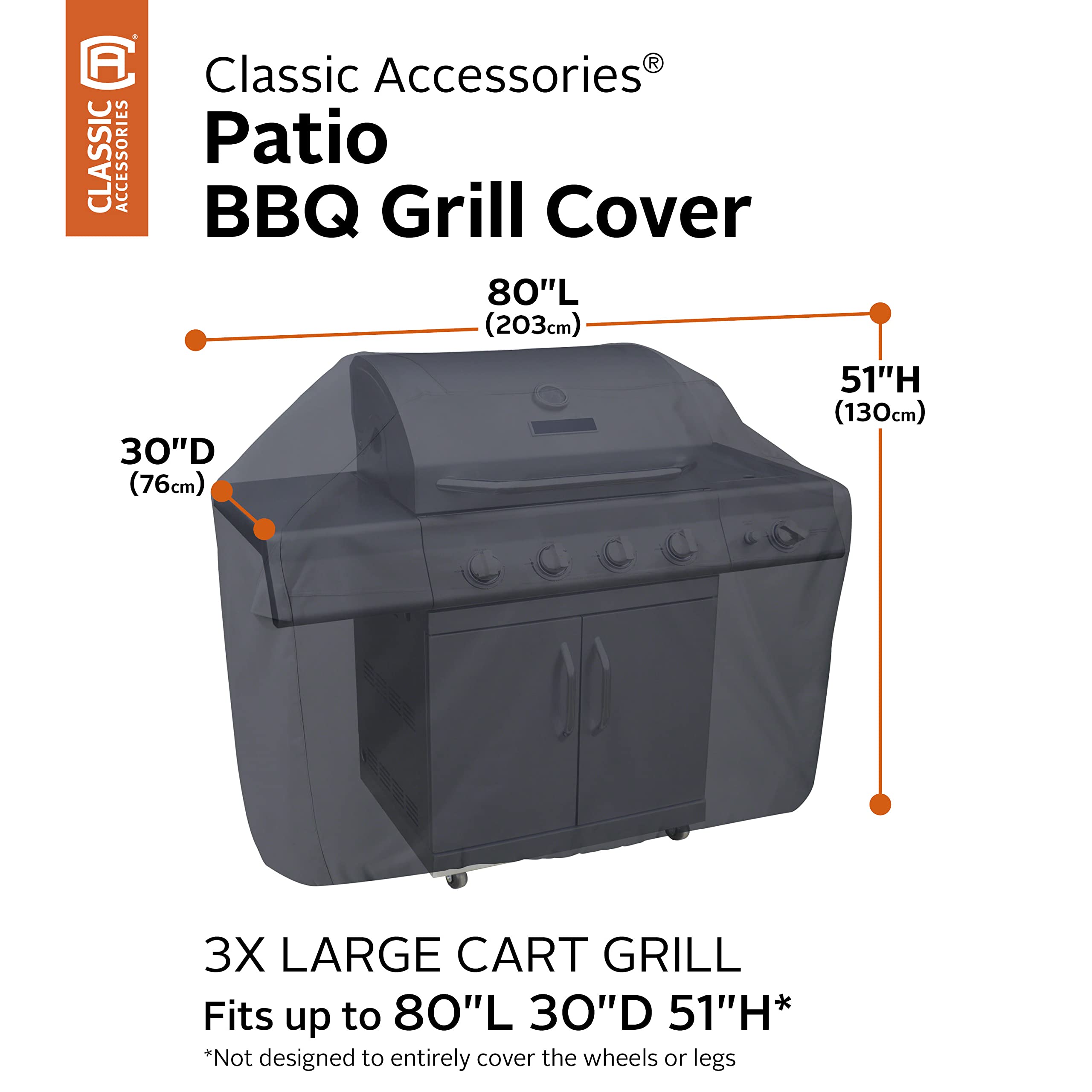 Classic Accessories 80-Inch Water-Resistant BBQ Grill Cover - Heavy Duty Outdoor Grill Protector for Weber, Char-Broil & More - Perfect for Patio, Backyard & Camping