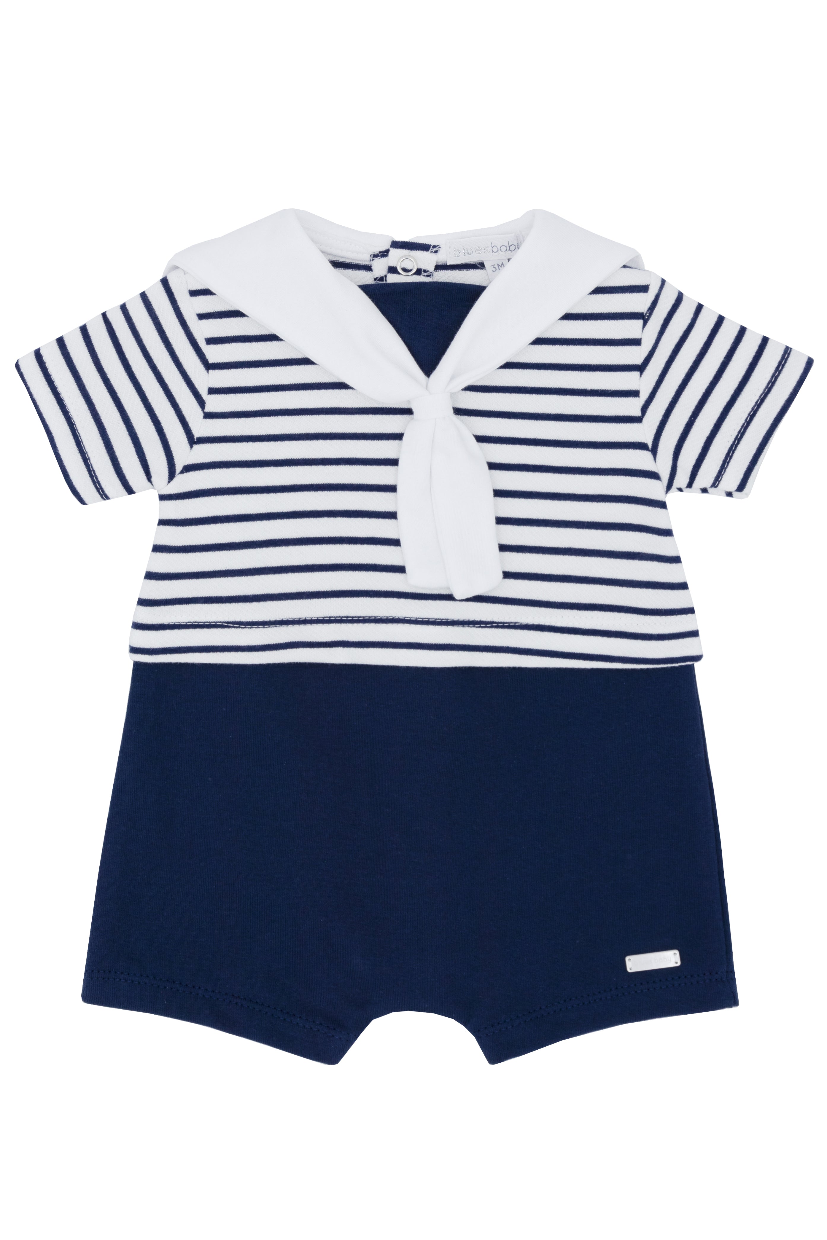 Caspian Navy Striped Sailor Romper for Baby Boys & Girls - Soft Cotton One-Piece Outfit for Newborns, Infants & Toddlers - Perfect for Beach, Photo Shoots & Summer Outings