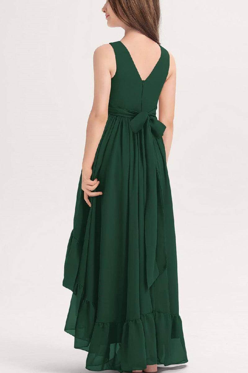 Junior Bridesmaid Dress High Low Chiffon Gown - Elegant Tea-Length Formal Gown for Weddings, Prom & Special Occasions