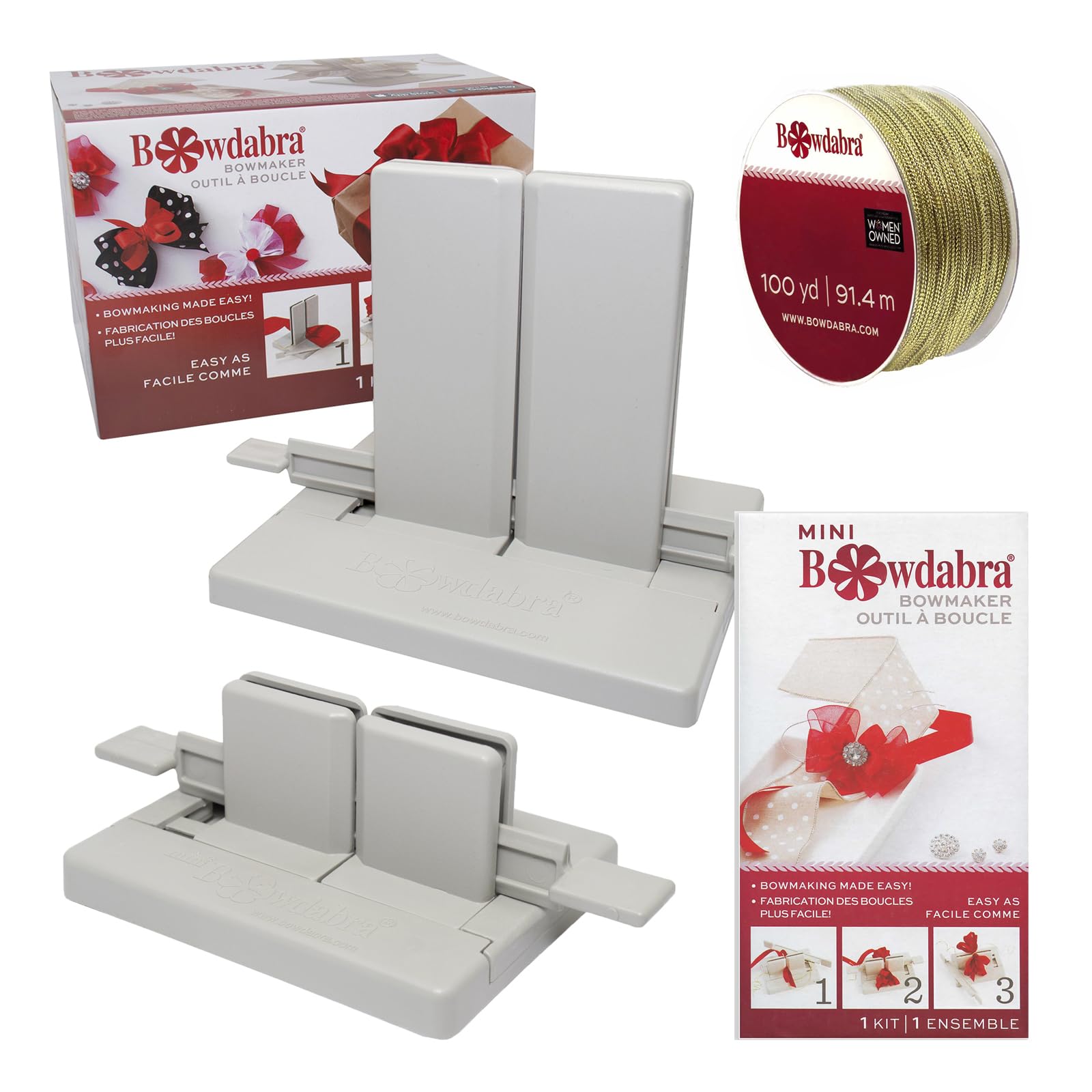 Morex & Bowdabra Combo Set - Professional Bow Maker & Mini Bow Maker with 100 Yards Gold Wire - Perfect for Gift Wrapping, DIY Crafts, and Holiday Decorations