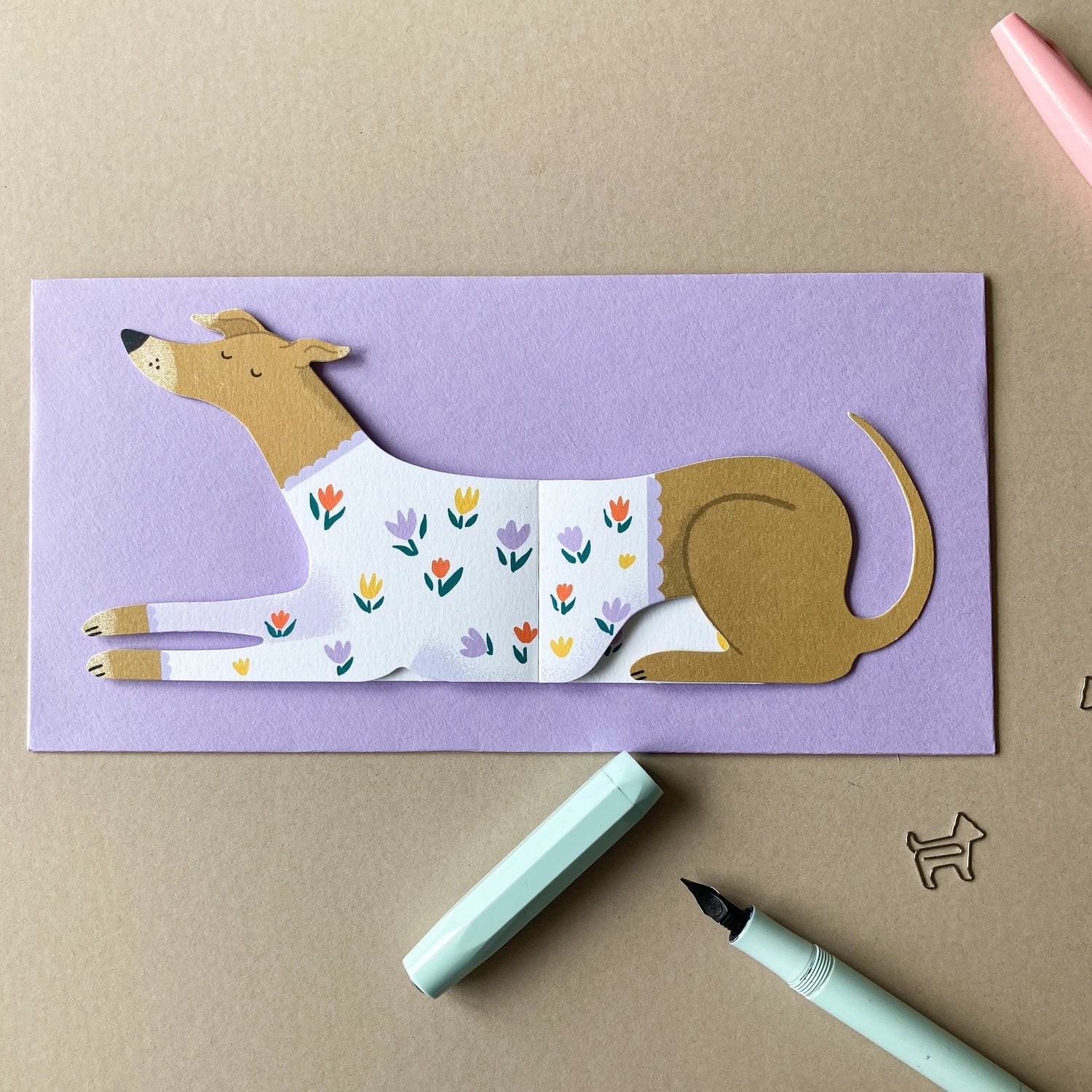 Bryony Moss Long Doggo Bunny Card - Cute Animal Greeting Card for Birthdays, Thank You, and Special Occasions - Perfect for Dog and Bunny Lovers