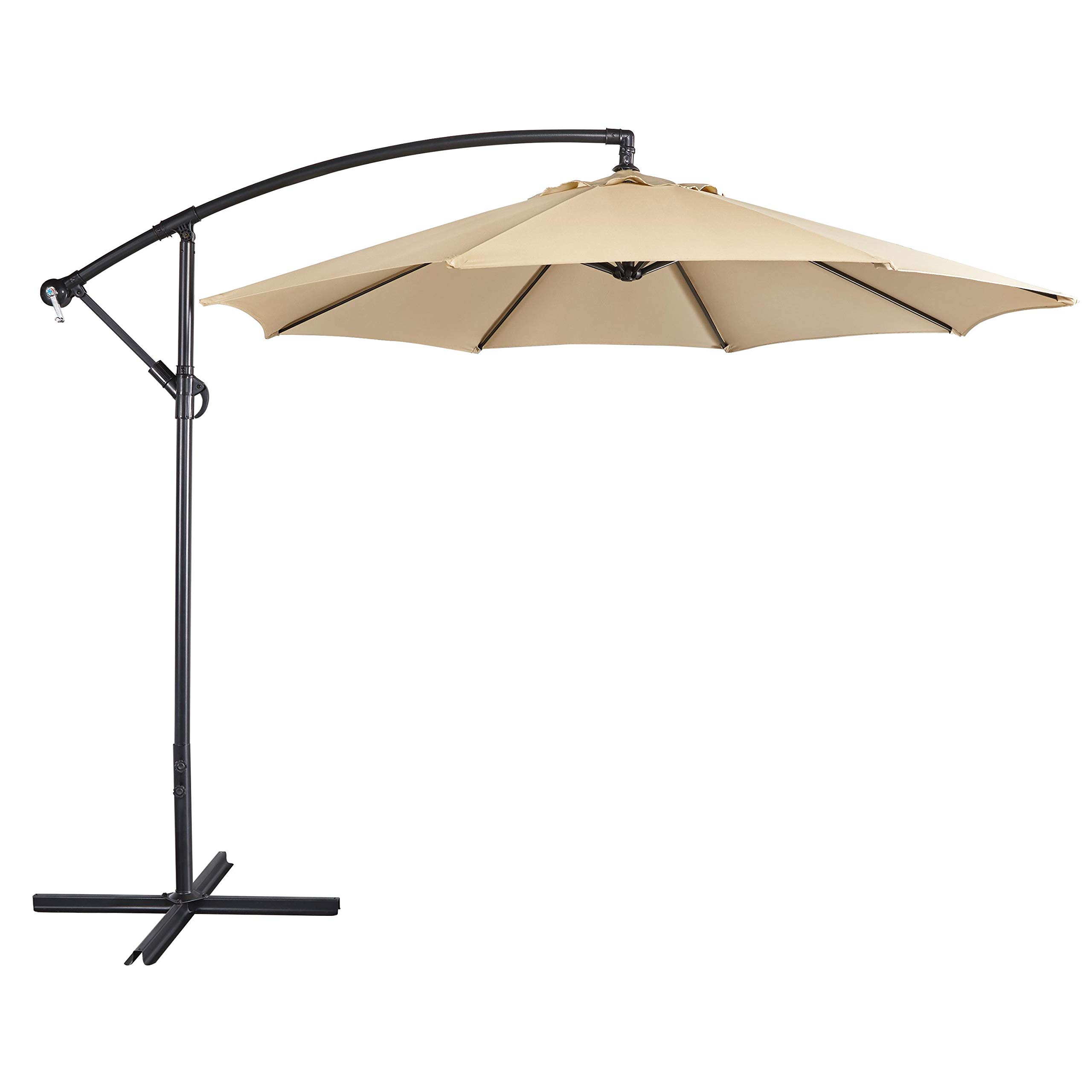 Topeakmart 10ft Outdoor Offset Patio Umbrella - Cantilever Hanging Market Umbrella with Hand Crank Lift & Easy Tilt System for Garden, Poolside, Backyard, and Commercial Use