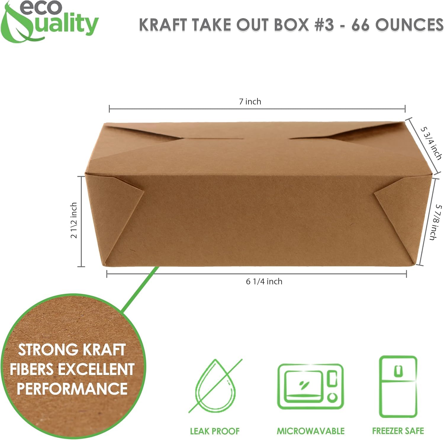 66 oz Kraft Brown Microwaveable Take Out Food Containers - Leak & Grease Resistant, Recyclable To-Go Boxes for Restaurants, Catering & Food Trucks - Perfect for Hot Meals, Leftovers & Party Snacks (Pack of 400)