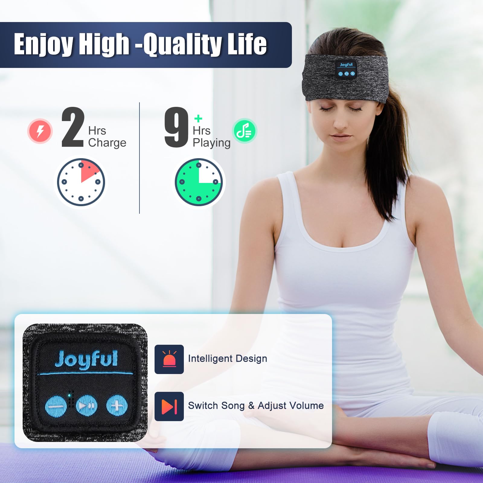 Bluetooth 5.3 Sleeping Headphones & Sleep Mask - Wireless Sports Headband with HD Stereo Speakers, Sweatproof Earbuds for Sleeping, Running, Yoga, Workout - Perfect for Insomnia Relief, Travel & Cool Gadget Gifts (Ideal for Nighttime Relaxation, Gym Sessions & Long Flights)