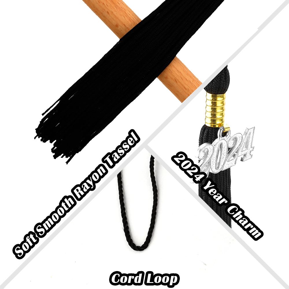 2024 Graduation Tassel - Class of 2024 Cap Tassel for Graduation Ceremony | Black Graduation Gown Decoration Tassel Cords | Perfect for High School & College Graduation Accessories