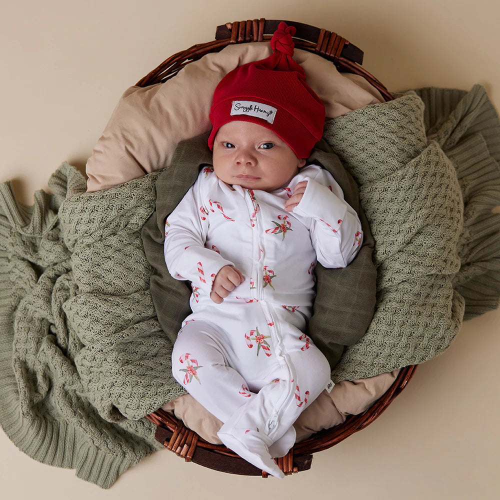 Snuggle Hunny Christmas Organic Baby Sleepsuit Zip Footie Pajamas - Candy Cane Striped Holiday Outfit for Cozy Winter Nights & Family Photos