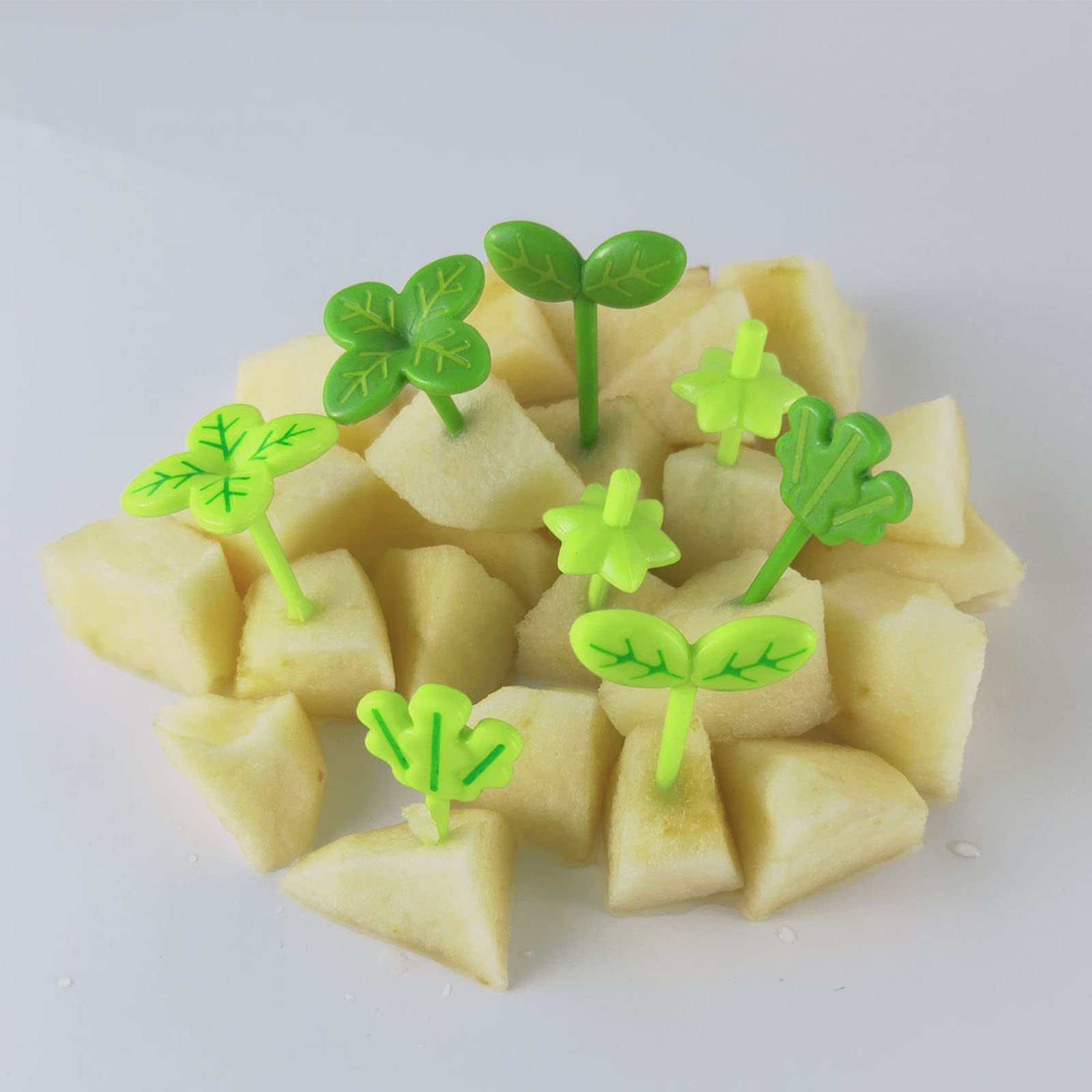 8-Piece Green Plant-Shaped Plastic Fruit Forks - Food Picks for Desserts, Appetizers & Party Snacks - Eco-Friendly Toothpicks for Fruit, Cheese & Charcuterie Boards
