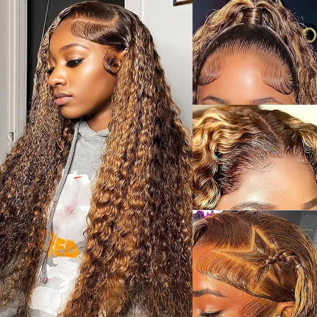 28 Inch 13x6 HD Lace Front Wig Human Hair - 200% Density 4/27 Deep Wave Ombre Honey Blonde Pre-Plucked Glueless Wig for Women | Natural Look, Daily Wear & Special Occasions