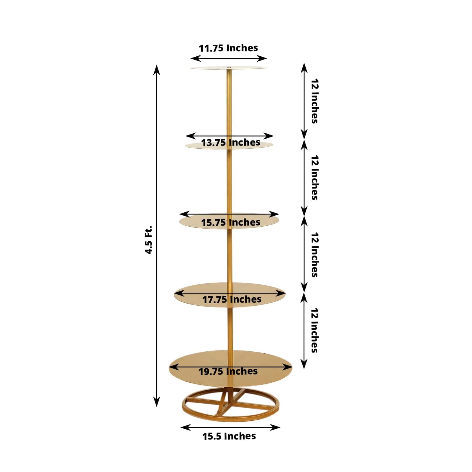 4.5ft 5-Tier Round Metal Champagne Tower Stand in Gold - Perfect for Weddings, Parties & Events