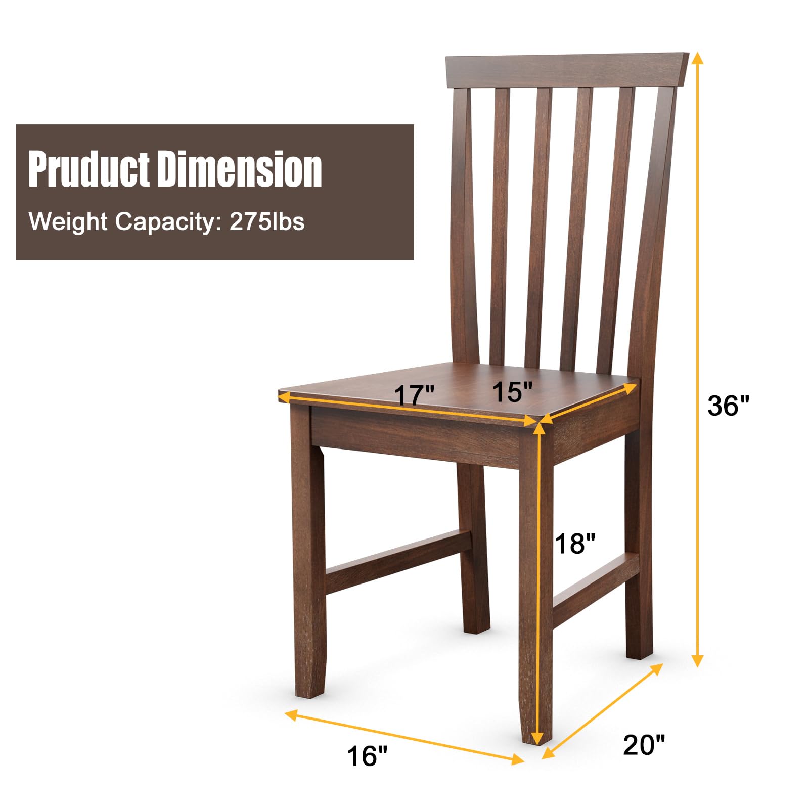 COSTWAY Set of 4 Slat Back Dining Chairs | Transitional Rubber Wood Side Chairs with Thickened Legs & Sturdy Construction | Smooth Surface for Comfort | Perfect for Dining Room, Kitchen, Living Room & Bedroom | Ideal for Family Meals, Entertaining Guests & Daily Relaxation