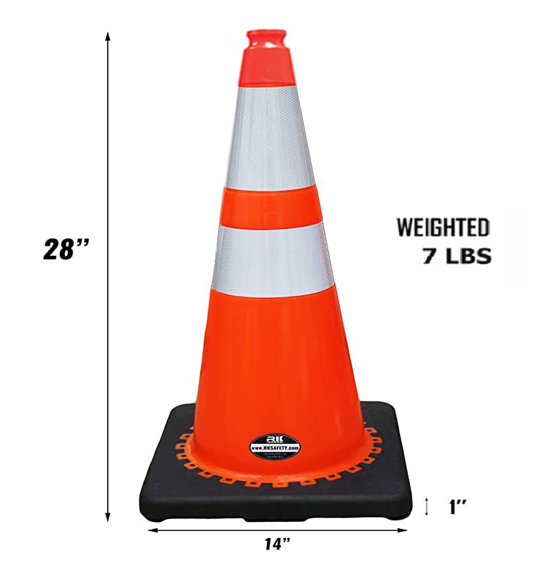 RK Safety Traffic Cones (Set of 8) - 28 Inch Orange PVC Cones with 6