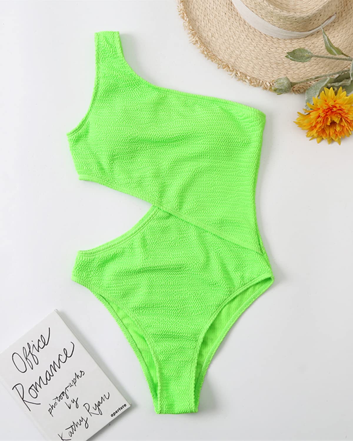 Limeeke Women's One Shoulder Cutout Monokini Swimsuit - Sexy Ribbed One Piece Bathing Suit for Beach, Pool, Vacation & Summer Swimwear
