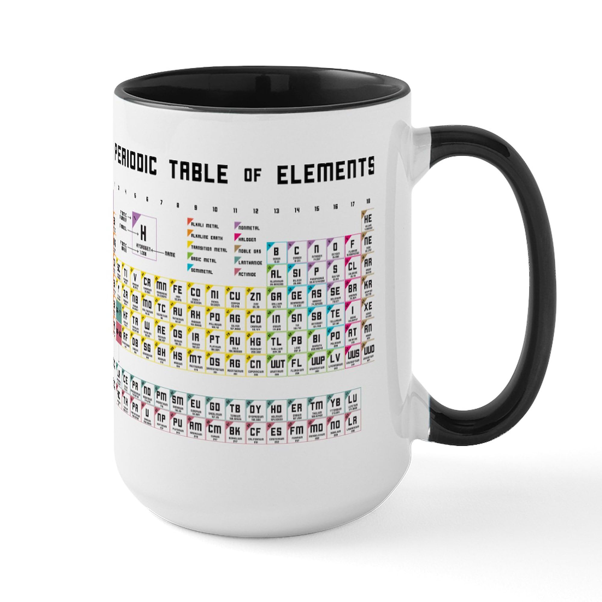 Periodic Table of Elements 15 oz Ceramic Coffee Mug (444ml) - Science Teacher Gift, Chemistry Student Present, Geeky Office Desk Cup for Hot Drinks