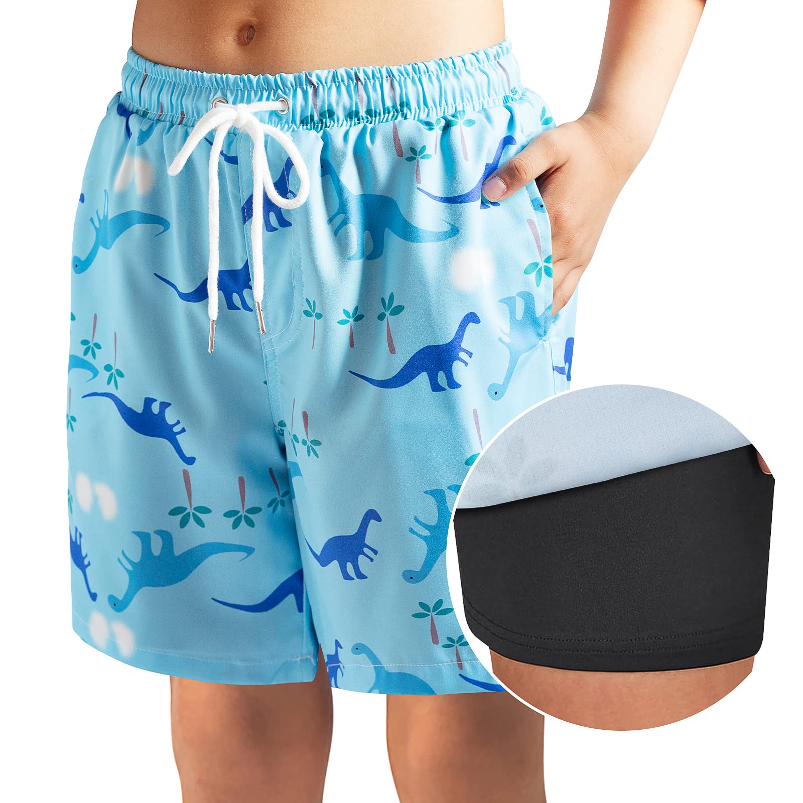 **Boys Swim Trunks with Boxer Brief Liner - Quick Dry Bathing Suits for Beach & Pool - Comfortable Compression Swim Shorts for Kids**    *(Perfect for Swimming, Surfing, and Summer Water Activities)*