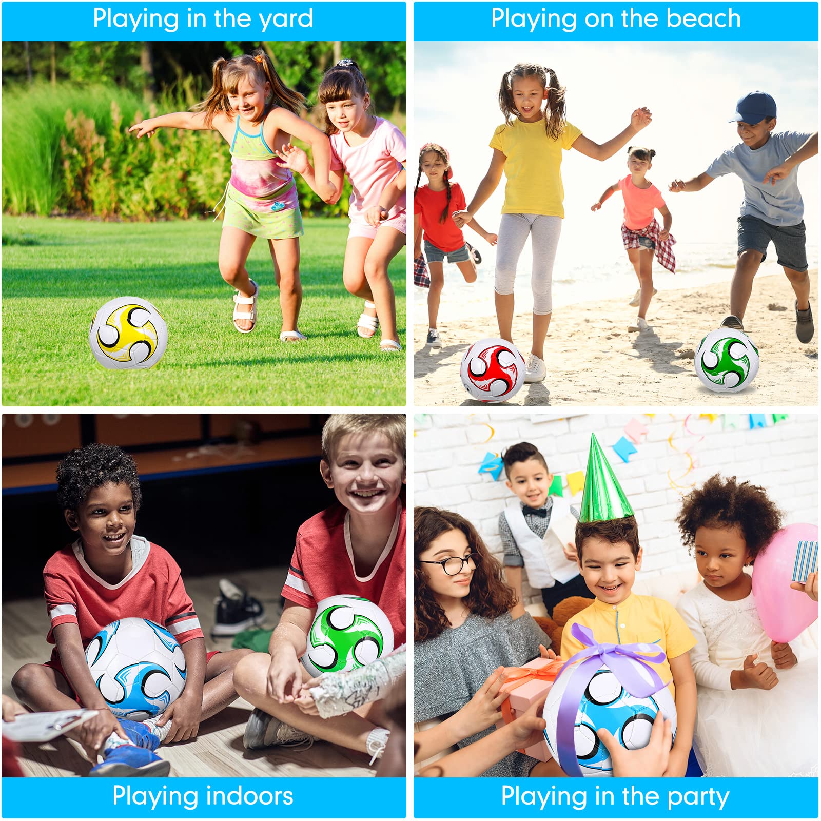 Shappy 4-Pack Size 3 Soccer Balls with Air Pump - Mini Training Soccer Balls for Kids, Outdoor Sports Practice, Birthday Gifts & Backyard Games - Perfect for Youth Training, Team Sports & Family Fun Activities
