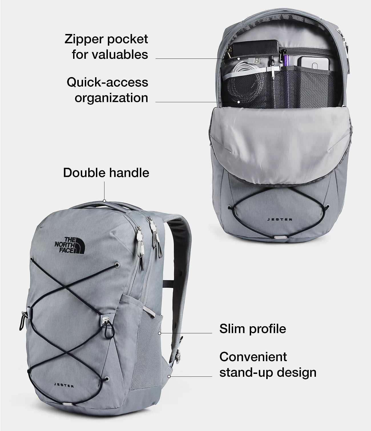The North Face Jester Backpack - Durable School & Travel Backpack for Men & Women - Water-Resistant Laptop Backpack with USB Port - Perfect for College, Hiking & Commuting