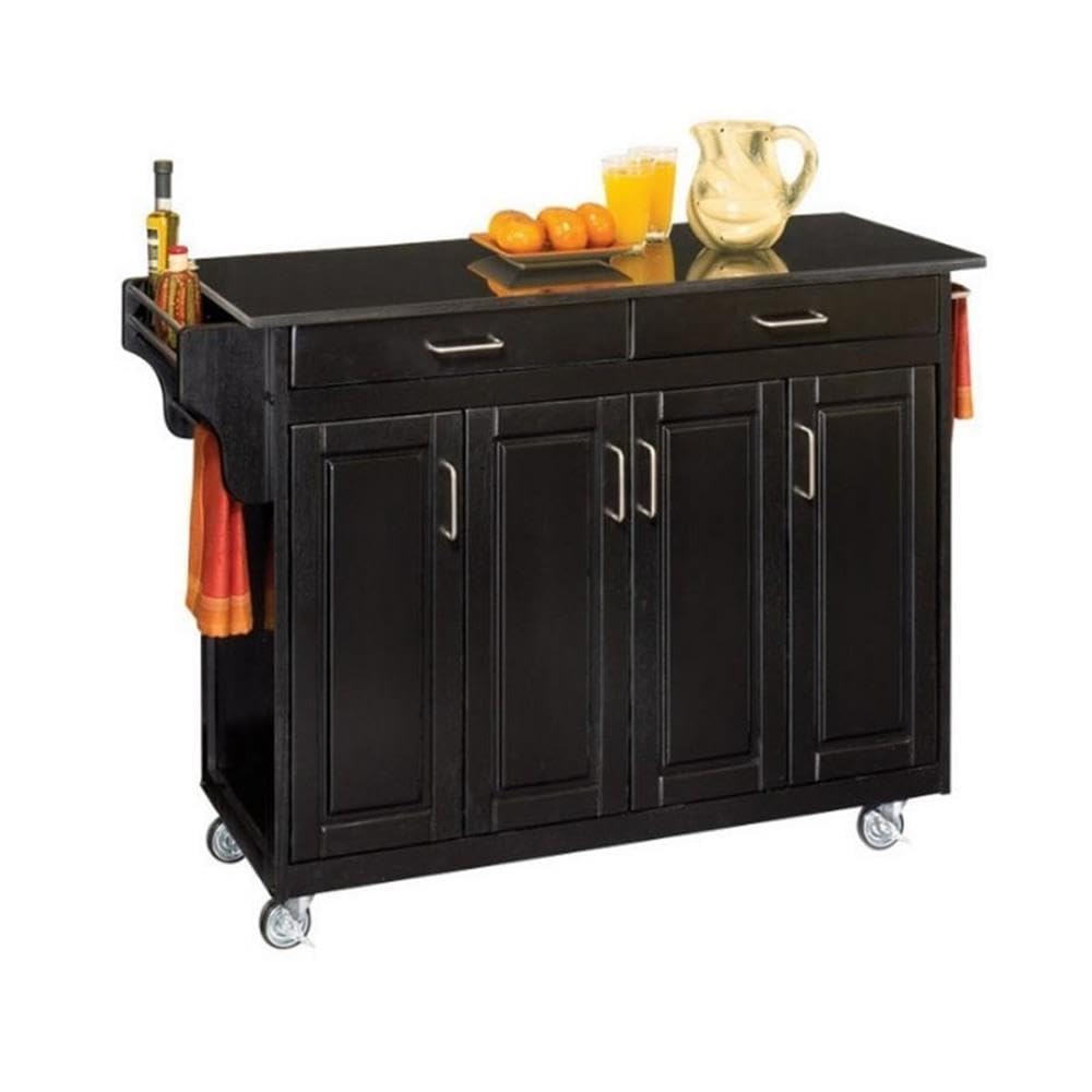 Hawthorne Collections 49-Inch Black Granite Top Kitchen Island Cart with Wheels | Mobile Prep Station for Small Spaces, Breakfast Bar & Extra Counter Space