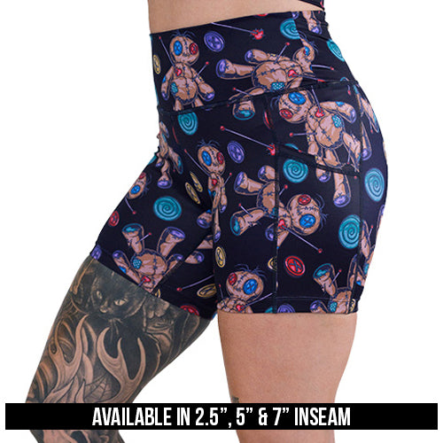 Voodoo Doll Print Shorts for Men & Women - Stylish Black Casual Shorts for Summer, Gym, and Lounge Wear