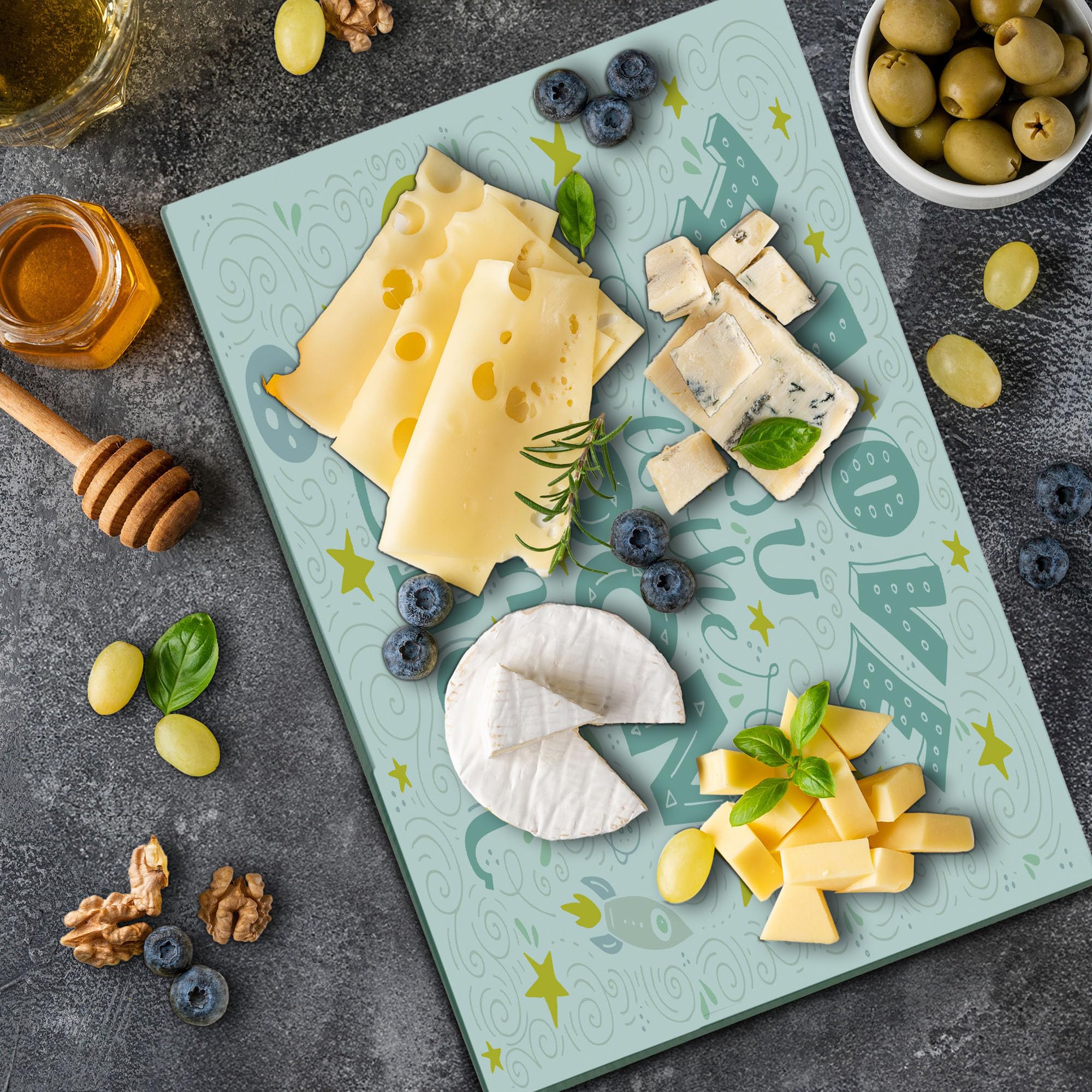 Ambesonne I Love You to the Moon and Back Tempered Glass Cutting Board - Crescent Moon, Stars & Galaxy Design - Large White Pale Seafoam Decorative Serving Board - Perfect for Kitchen Use, Gift Giving & Party Serving