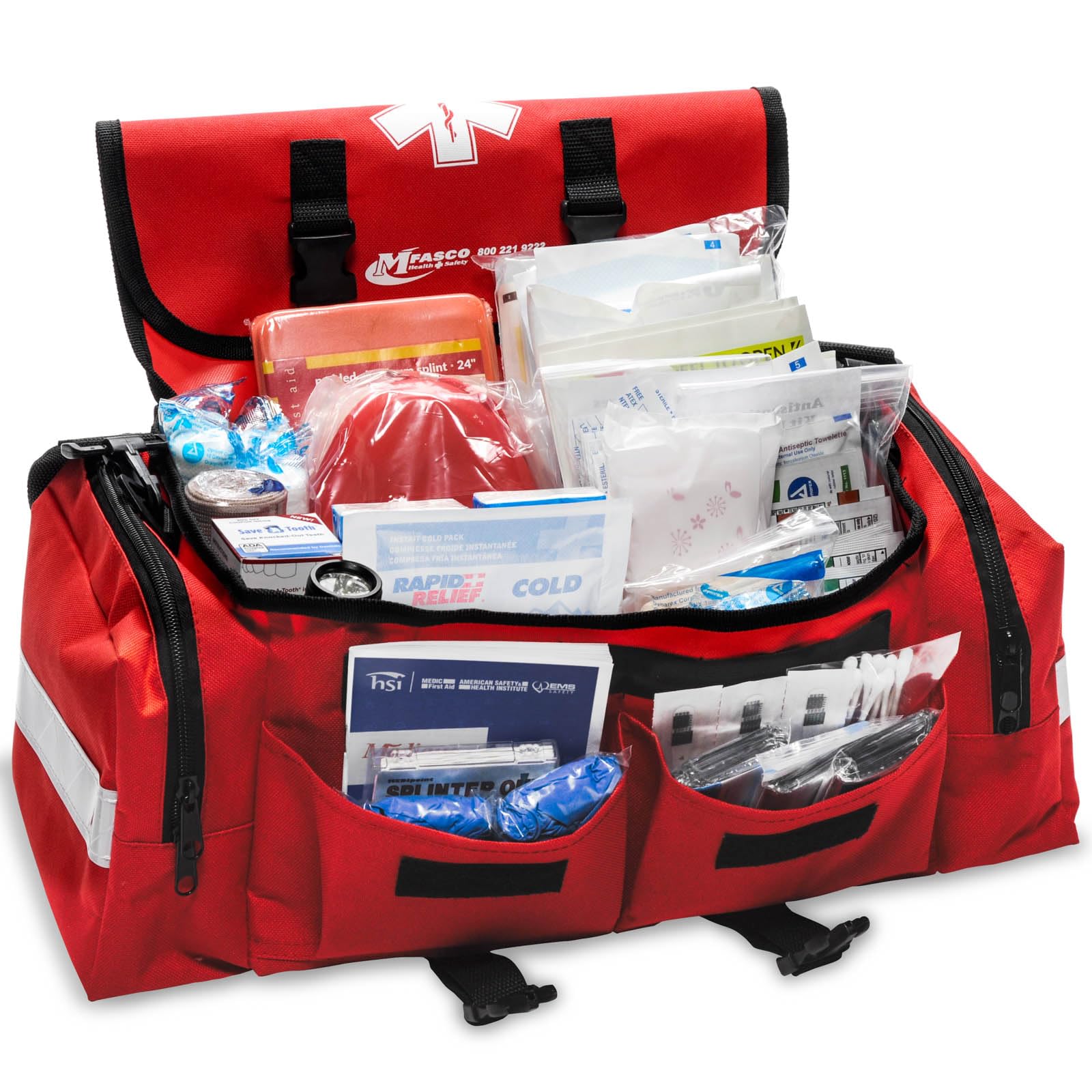 MFASCO Comprehensive School Classroom First Aid Kit - 200+ Emergency Supplies for First Aid Responders - Red Trauma Bag for Schools, Groups & Offices (10.5