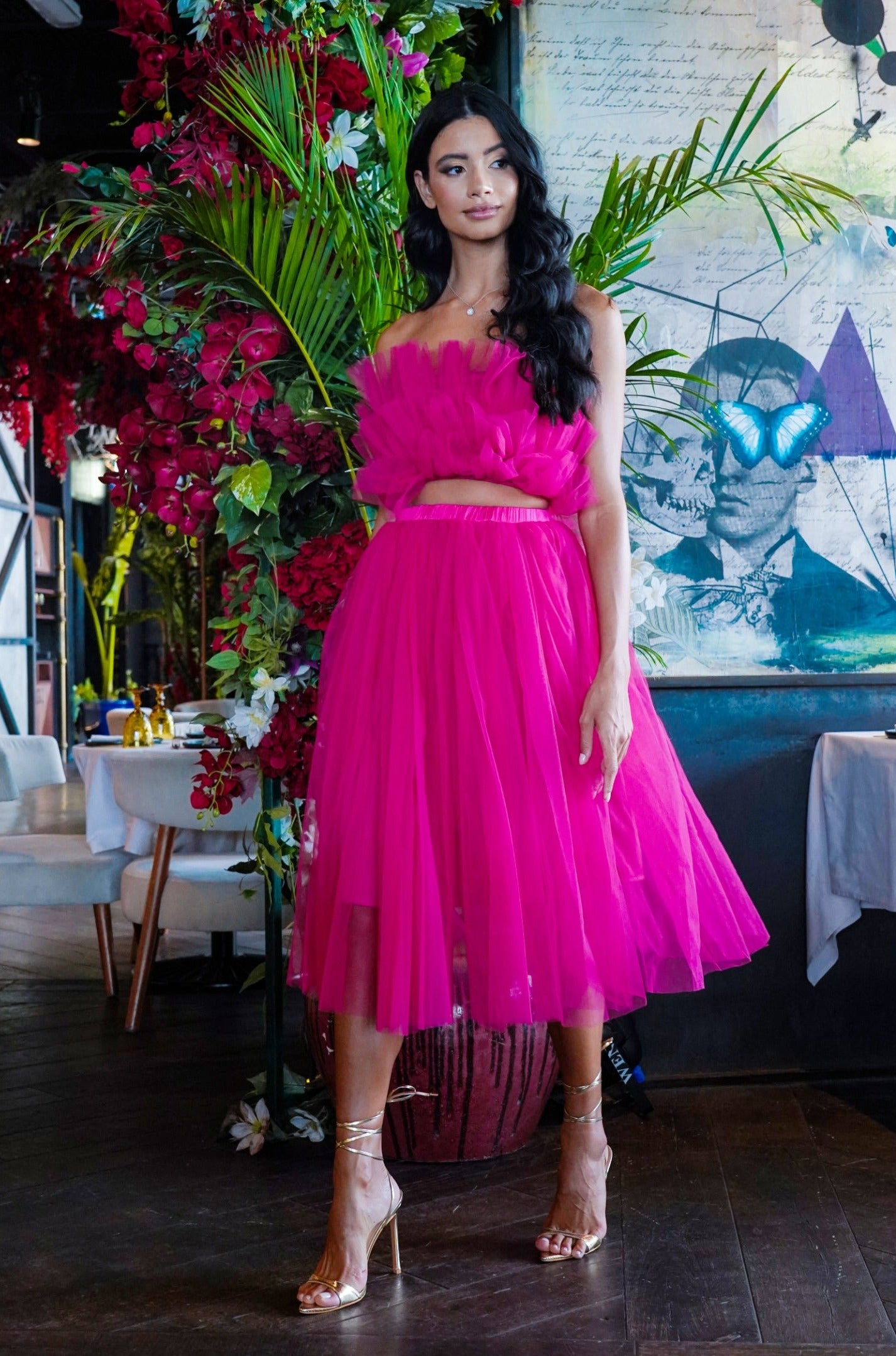 Nyra Women's Hot Pink Tulle Blouse - Elegant Party Top for Weddings, Prom & Special Occasions