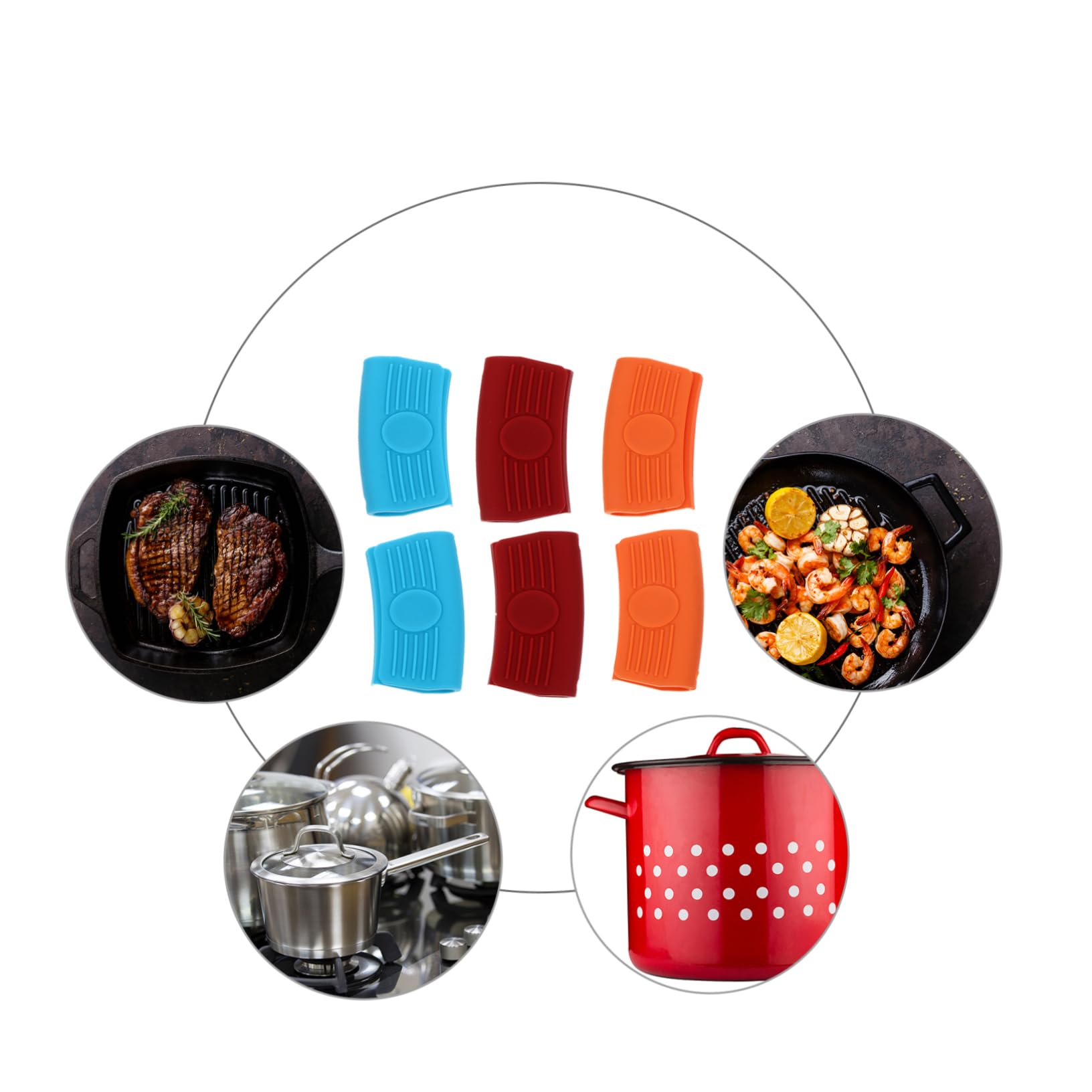 3 Pairs Silicone Pot Handle Grips - Heat Resistant Cooking Accessories for Hot Pots & Pans - Secure Non-Slip Grip for Safer Cooking - Perfect for Kitchen, Camping & Outdoor Cooking