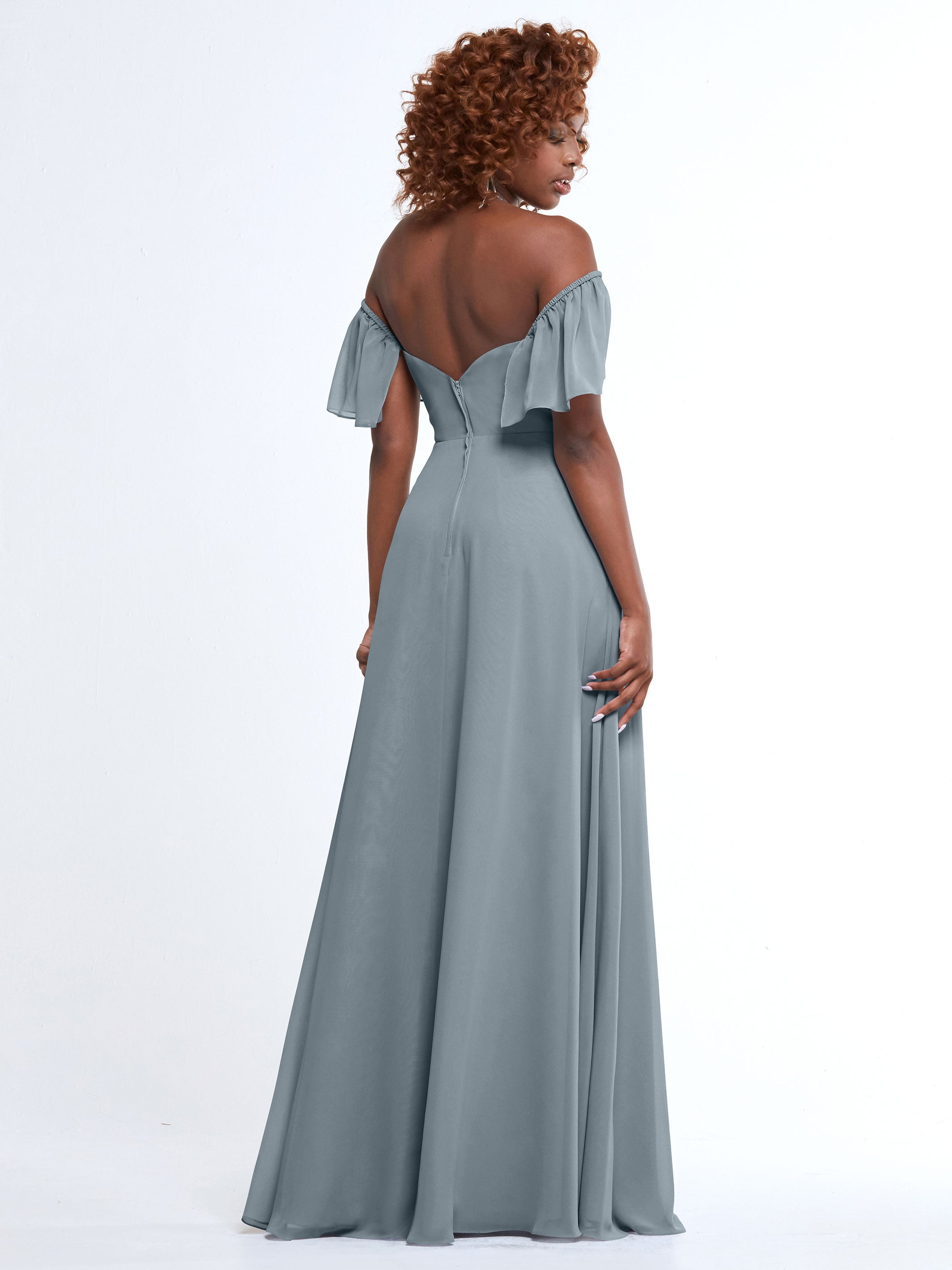 Elegant A-Line Off-The-Shoulder Chiffon Bridesmaid Dress with Pockets - Perfect for Weddings, Formal Events & Special Occasions