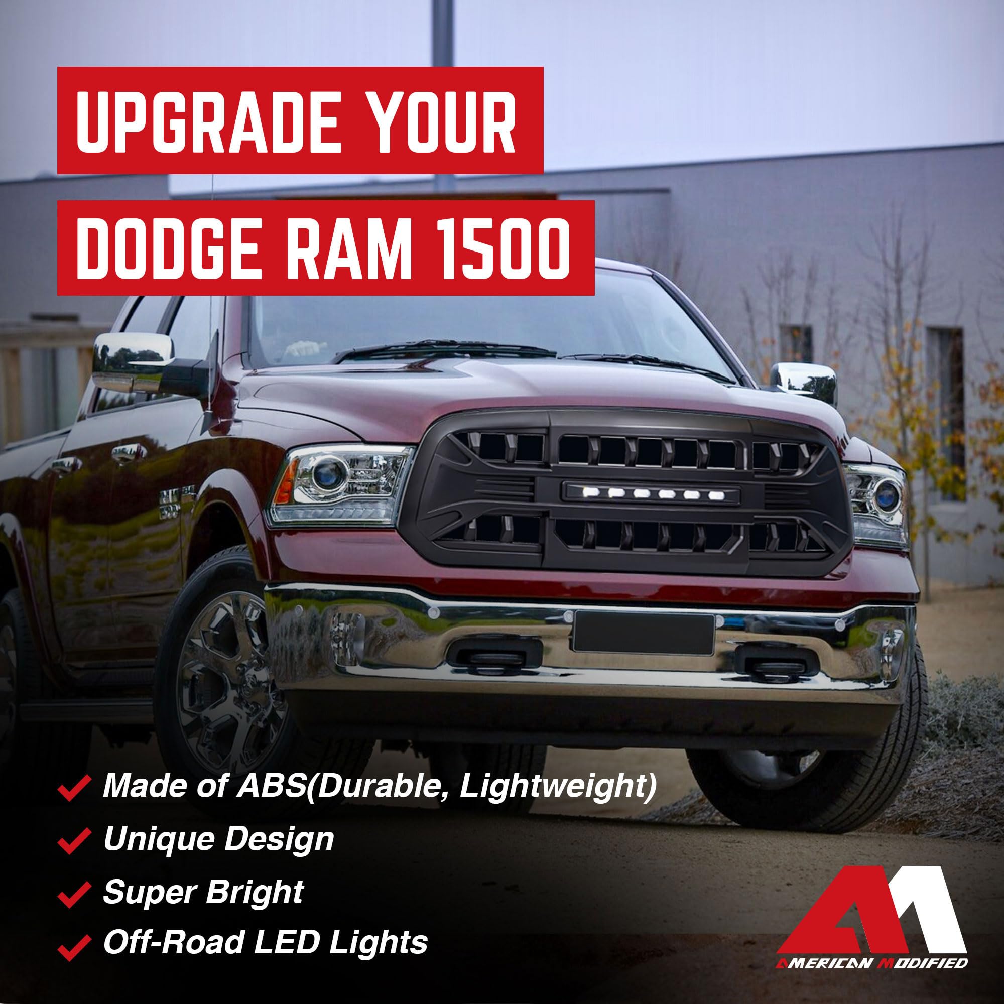 2013-2023 Dodge Ram 1500 & Ram 1500 Classic Off-Road Grille Guard with LED Lights | Heavy Duty Matte Black Front Bumper Protection | Perfect for Off-Roading, Truck Shows & Daily Driving