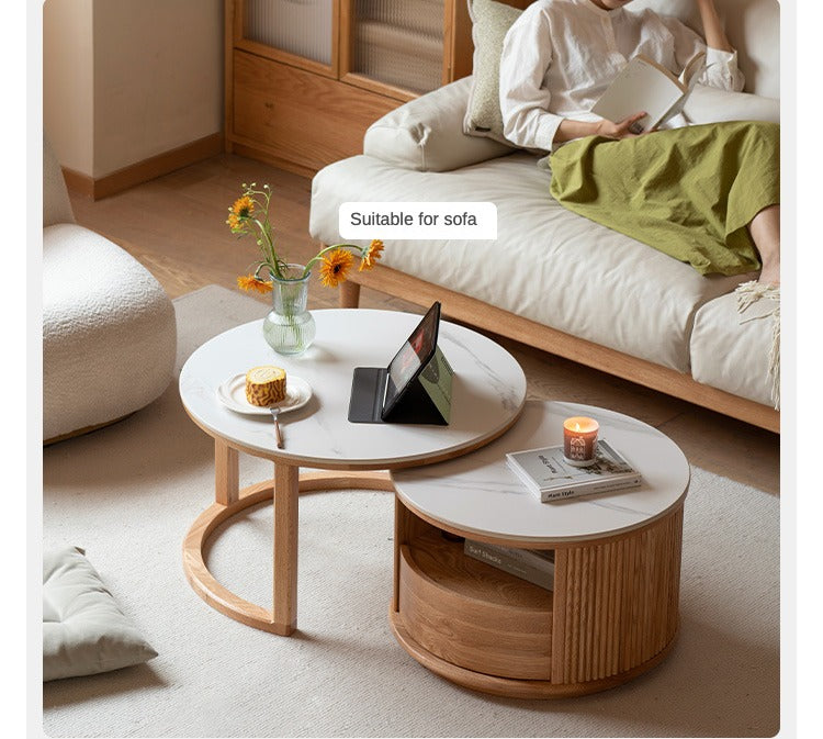 Solid Oak and Ash Wood Rock Plate Coffee Table - Rustic Living Room Furniture for Home Decor & Relaxation