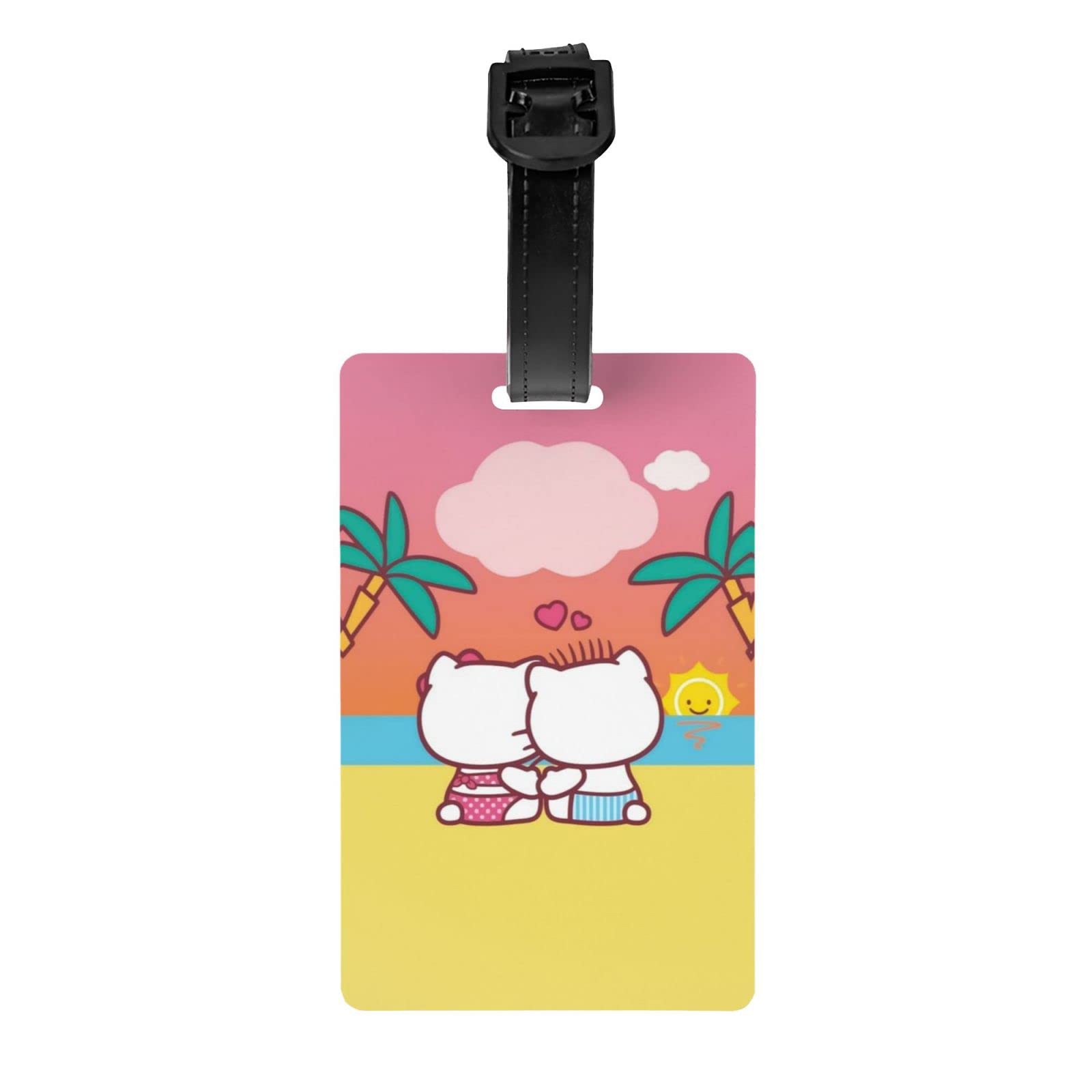 Cartoon Cat Luggage Tag with ID Name Card - Durable PVC Baggage Tag for Women & Girls - Perfect for Travel, Suitcases, Backpacks & Carry-Ons