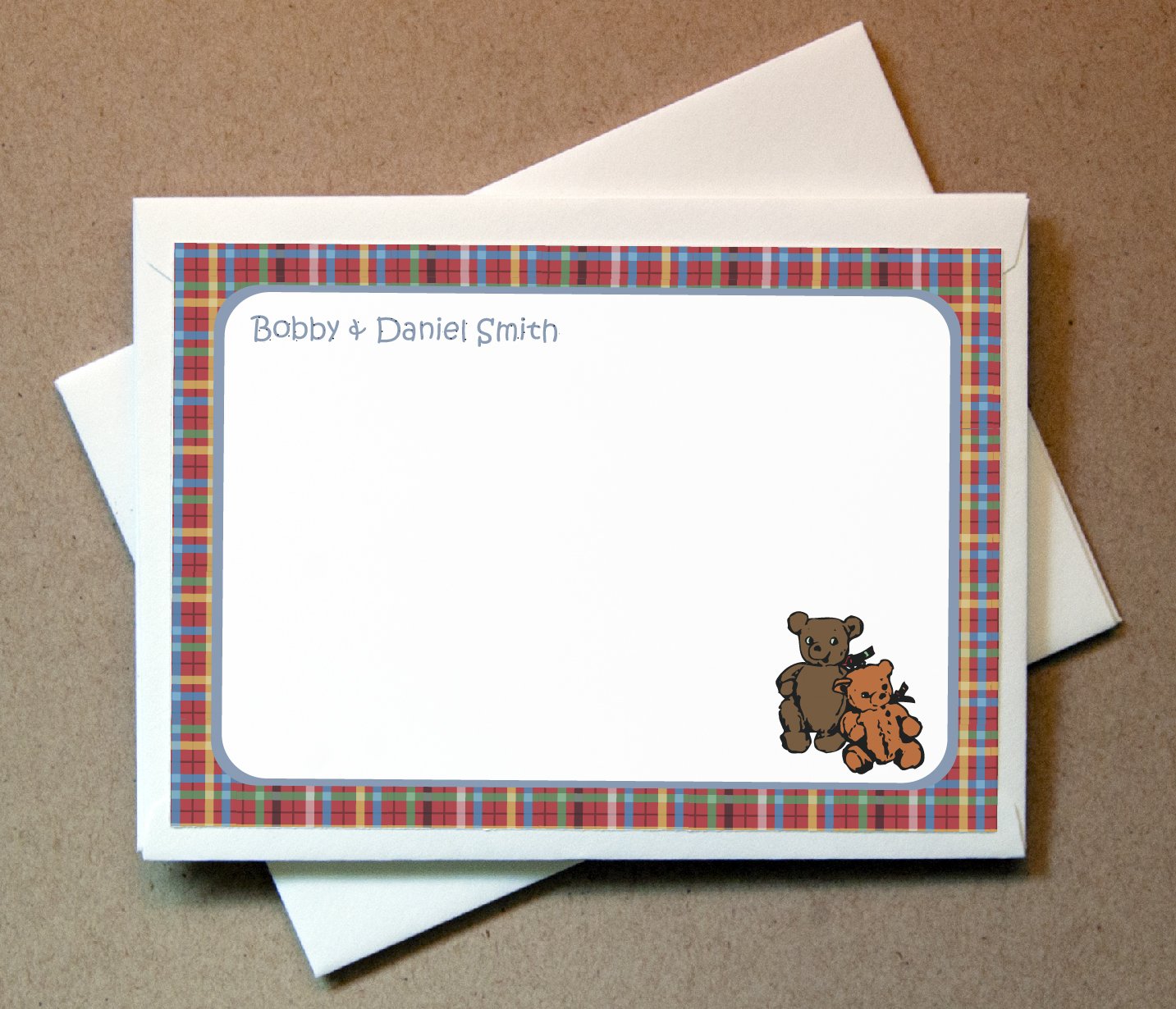 Personalized Teddy Bears Note Cards - 40 Blank Cards with Envelopes for Birthdays, Thank You Notes & Special Occasions