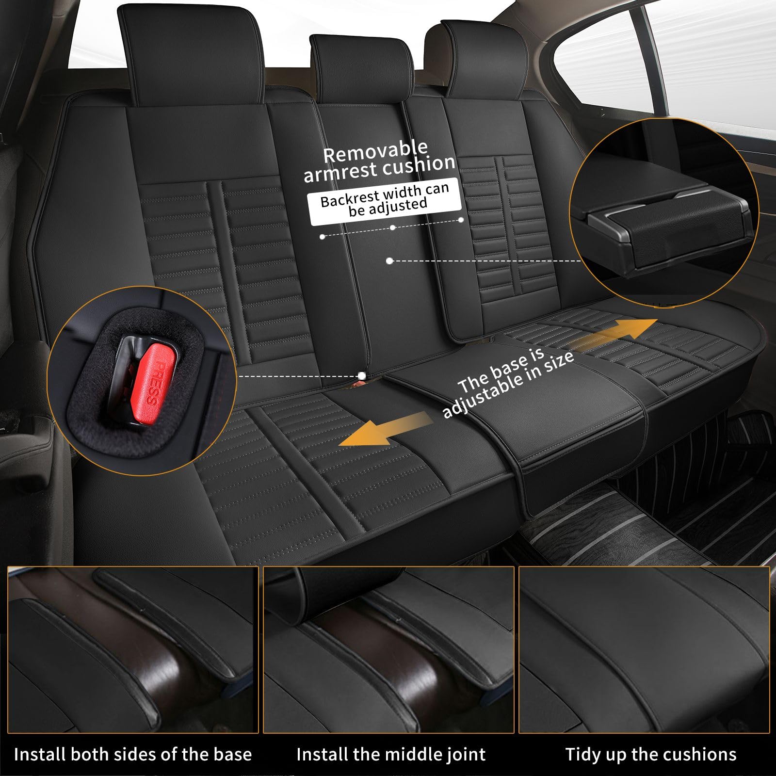Premium Leather Car Seat Covers for Nissan Rogue 2010-2025 - Full Set 5-Seat Black Auto Seat Protectors with Lumbar Support | Perfect for Road Trips, Daily Commutes & Vehicle Interior Protection