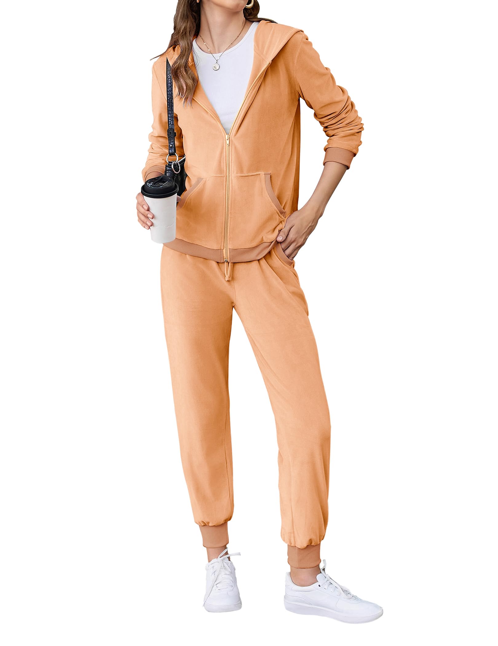 Hotouch Women's Casual Velour Tracksuit Set - Full Zip Hoodie & Workout Pants Velvet Sweatsuit Jogging Suit (XS-XXL) for Gym, Lounge & Everyday Wear