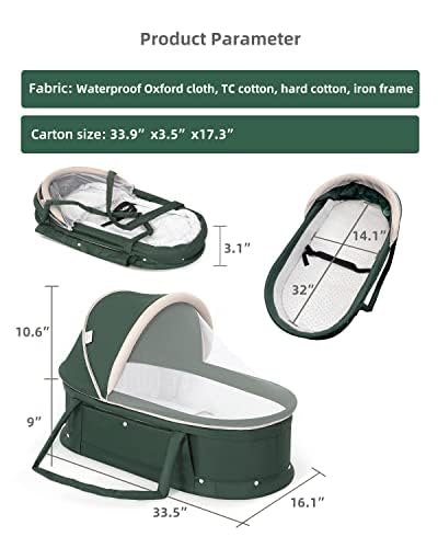 Holy Cat Portable Travel Bassinet - Foldable Baby Crib with Mosquito Net & Canopy, Lightweight Washable Infant Bed for Home, Travel & Outdoor Use - Green